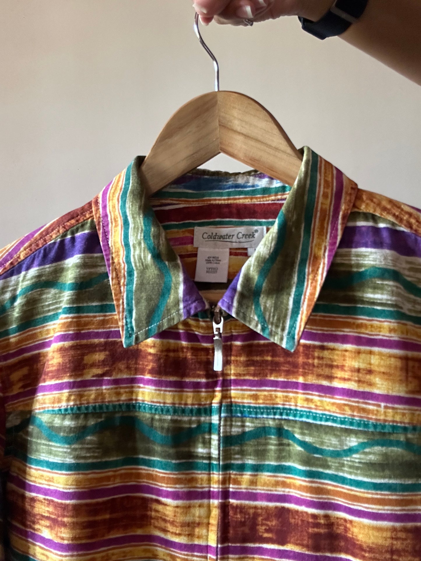 Vintage Coldwater Creek Abstract Rainbow Watercolour Print Shirt With Zip