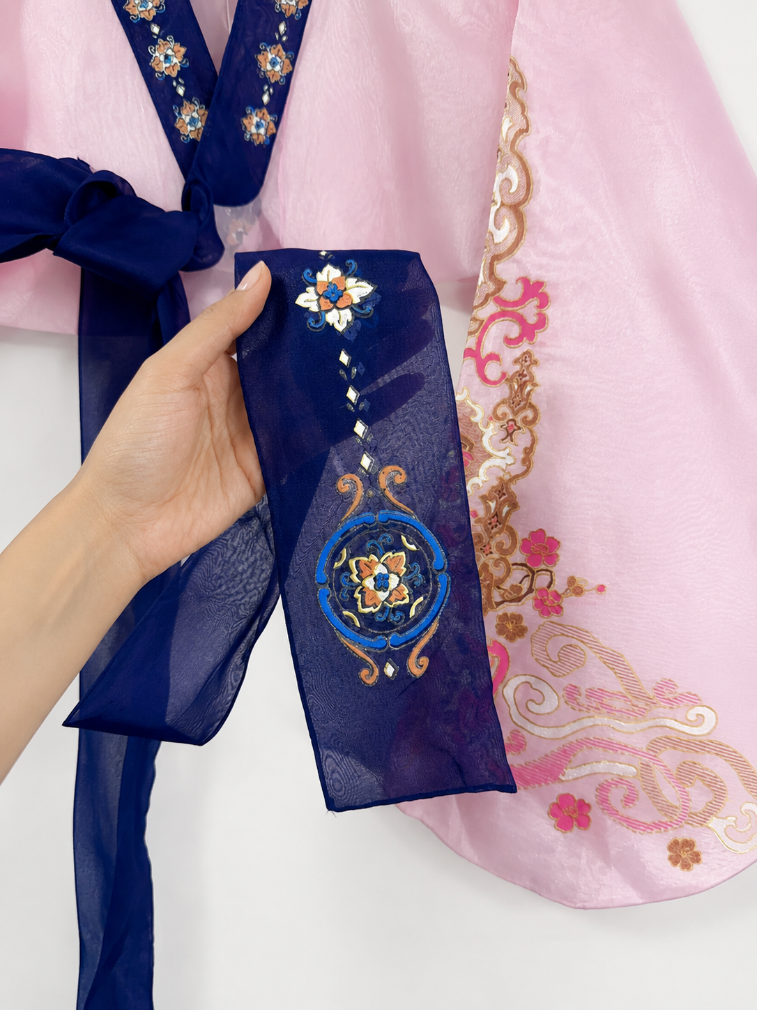 Blush Pink Korean-Inspired Embroidered Silk Wrap Top
