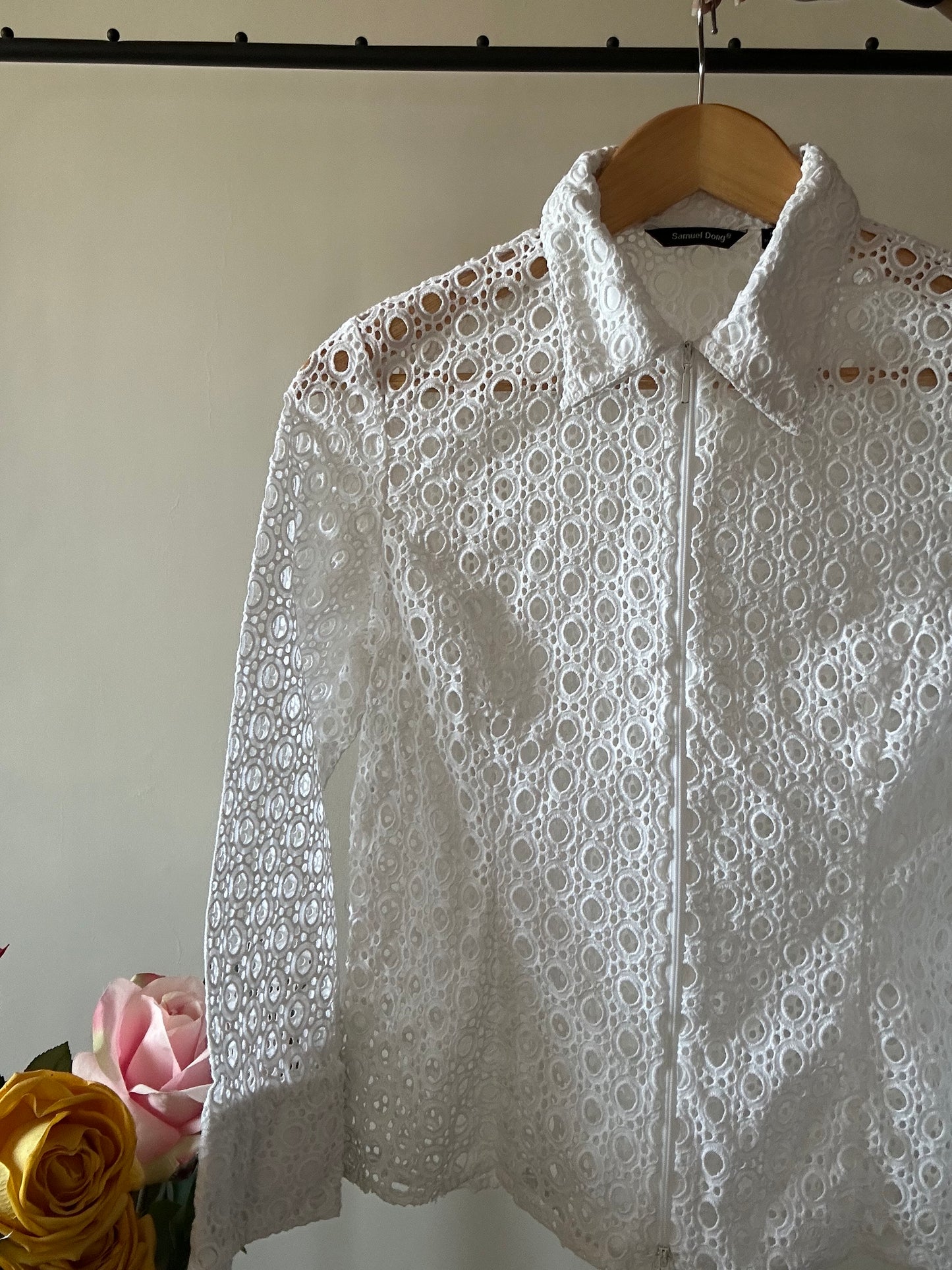 Vintage Embroidery Front Zipper Shirt