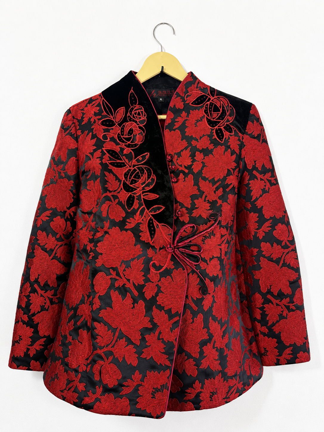 Vintage Midnight Bloom Embroidered Mandarin Jacket