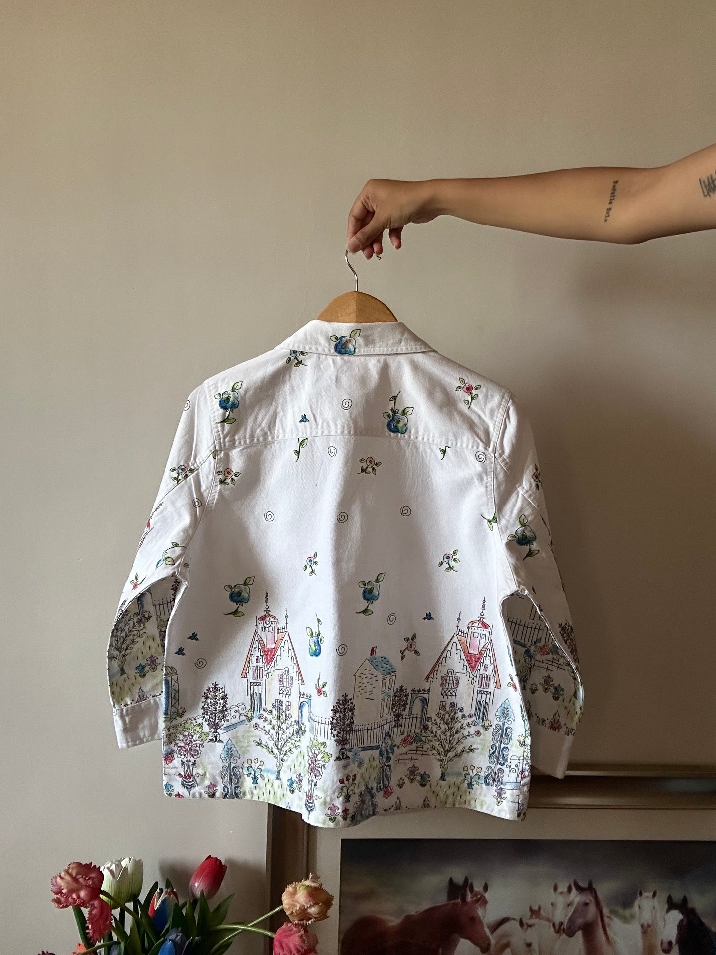 Christopher & Banks Vintage Hand Sketch City Print Denim Shirt