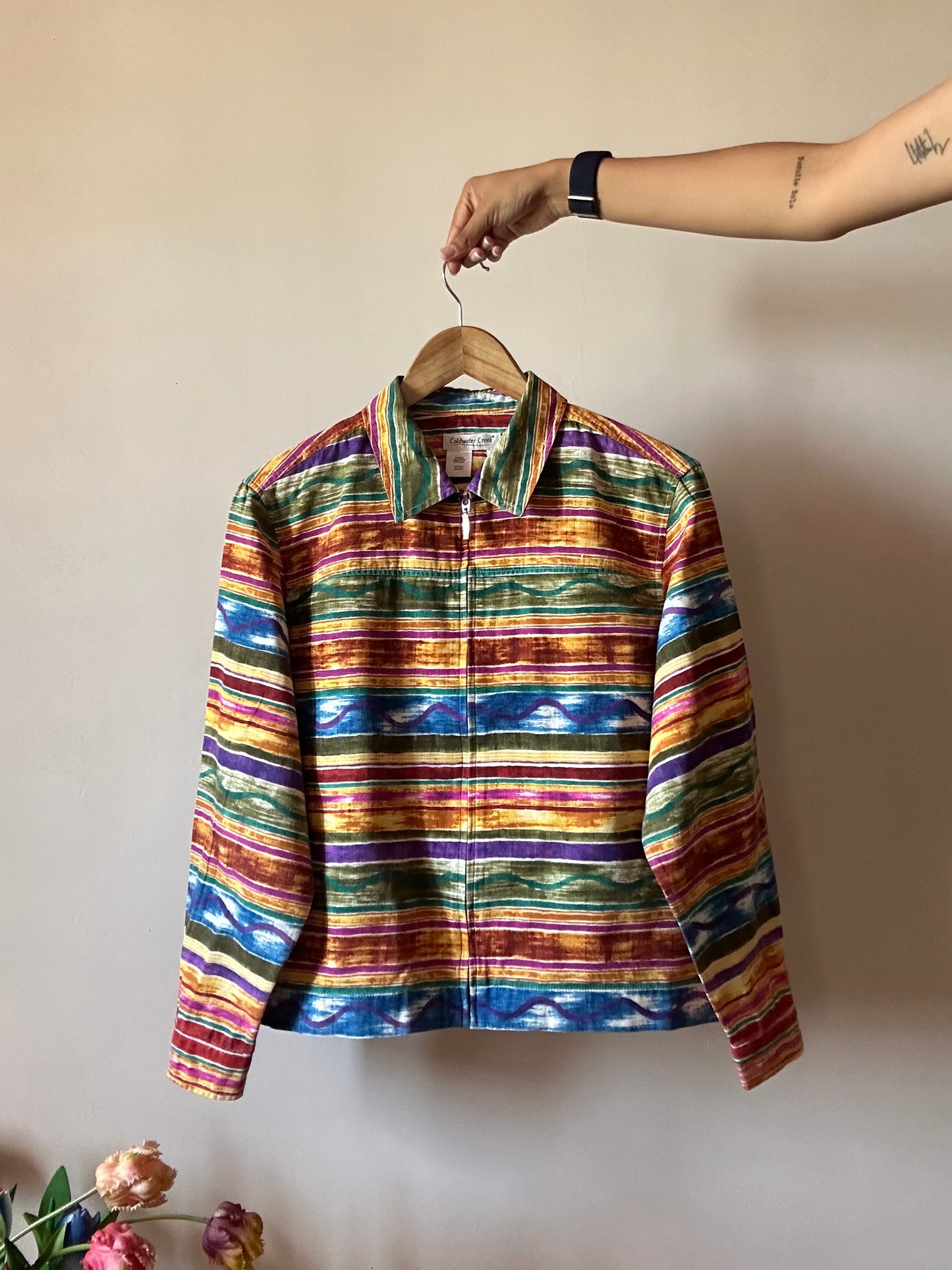 Vintage Coldwater Creek Abstract Rainbow Watercolour Print Shirt With Zip