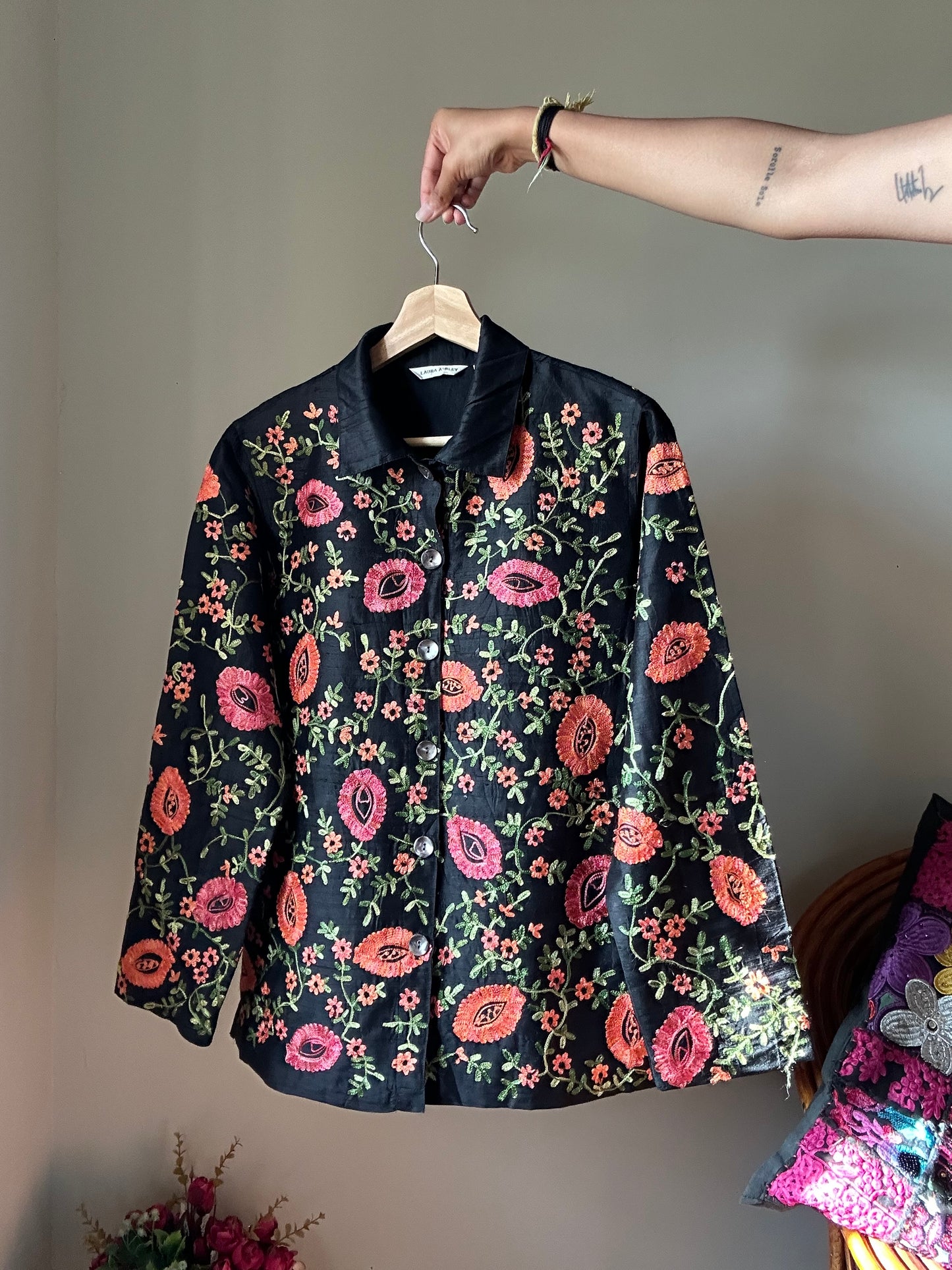 Laura Ashley Vintage Silk and Embroidered Shaket