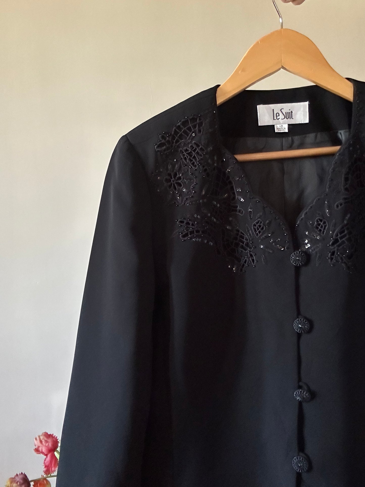 Le Suit Vintage Cutout And Beaded Blazer
