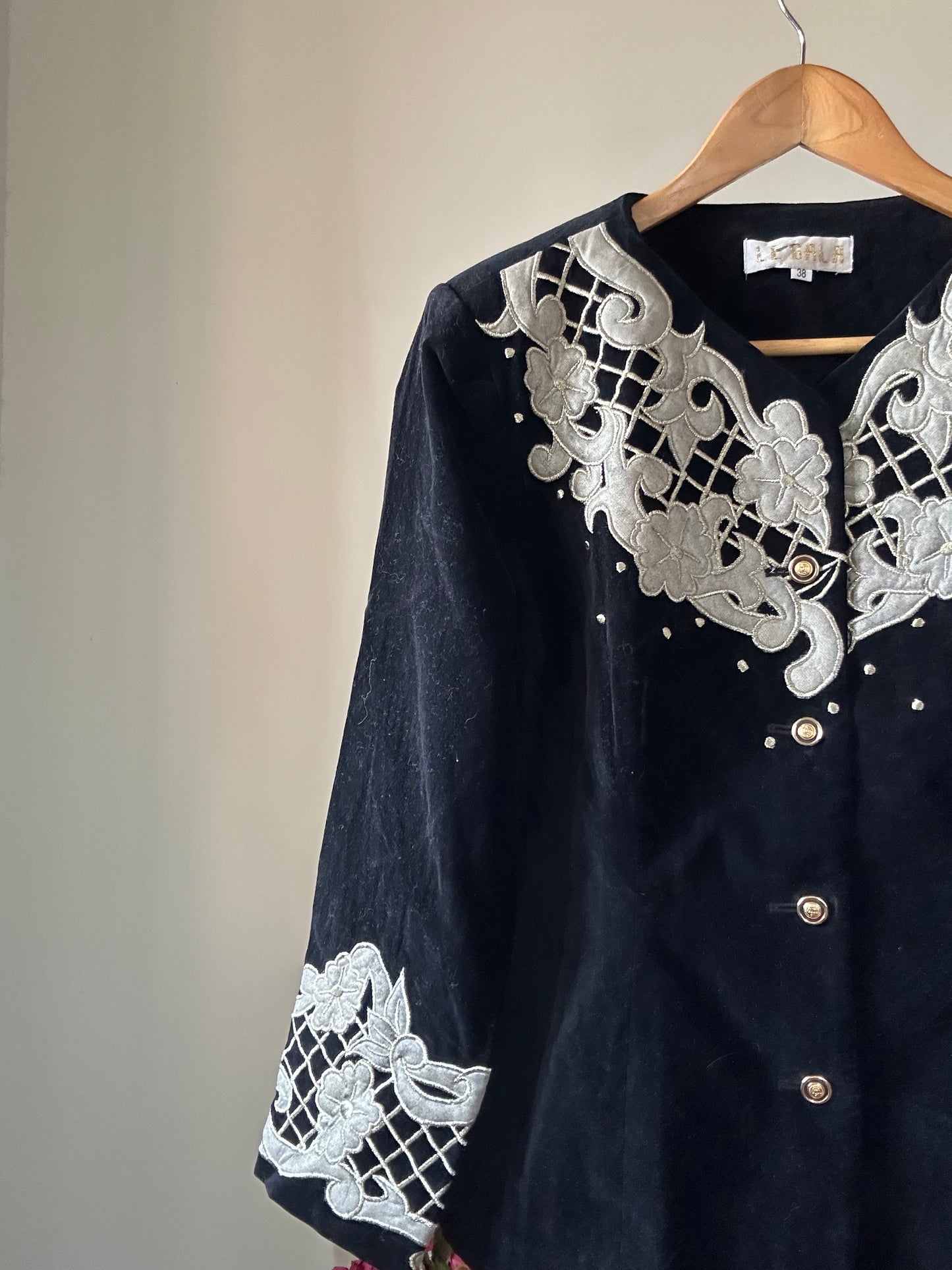 Vintage Le Gala Patchwork and Embroidered Velvet Blazer