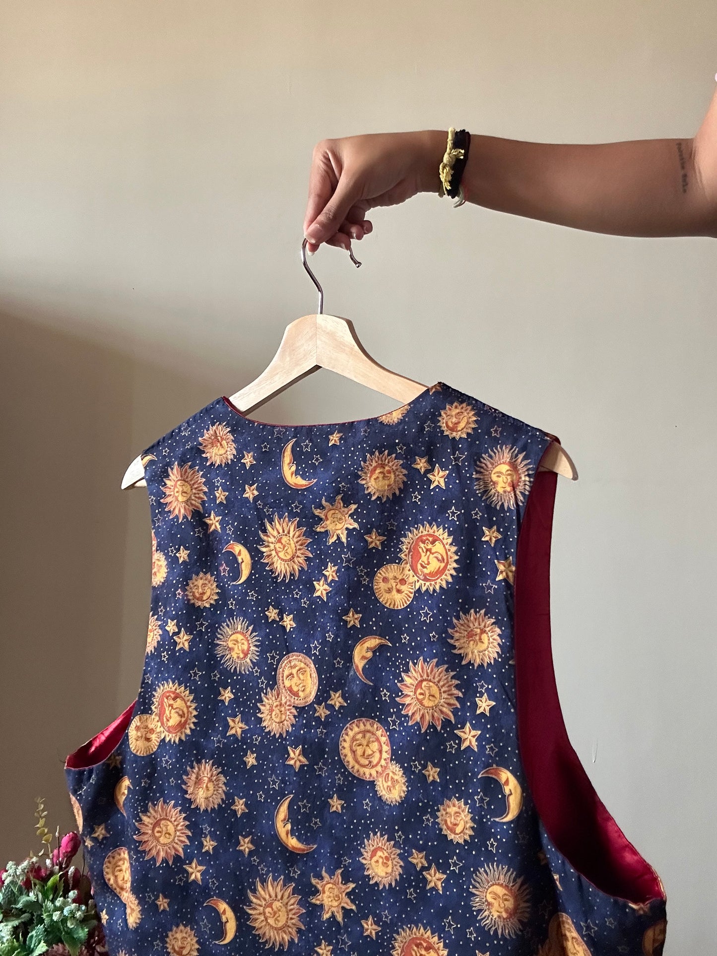Moon Stars Vintage Satin Cotton Reversible Vest
