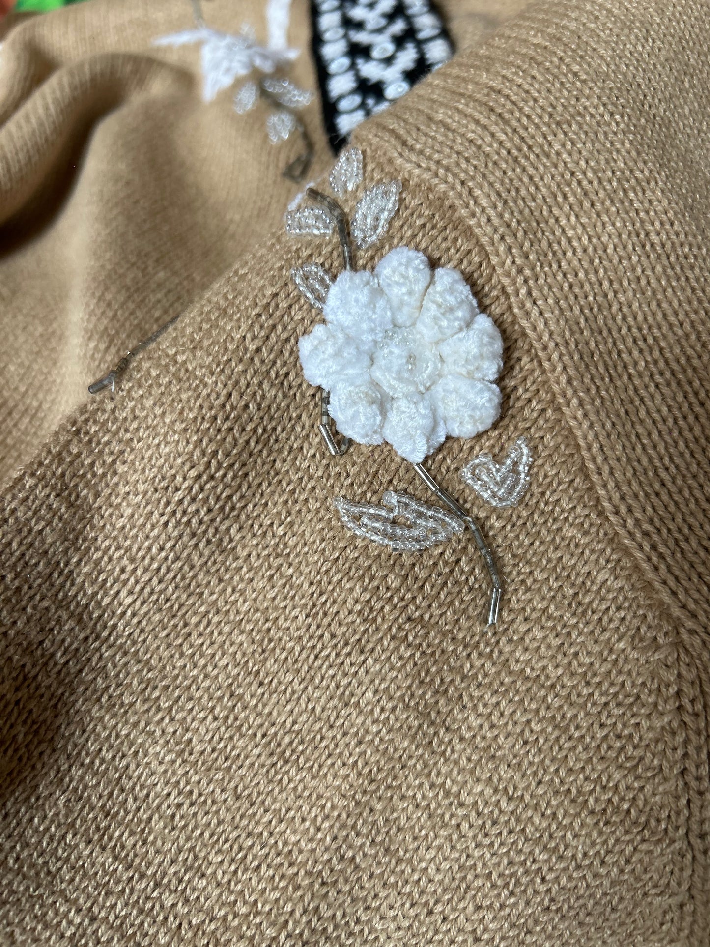 Vintage Story Book Knits Embroidered, Beaded Knit Cardigan