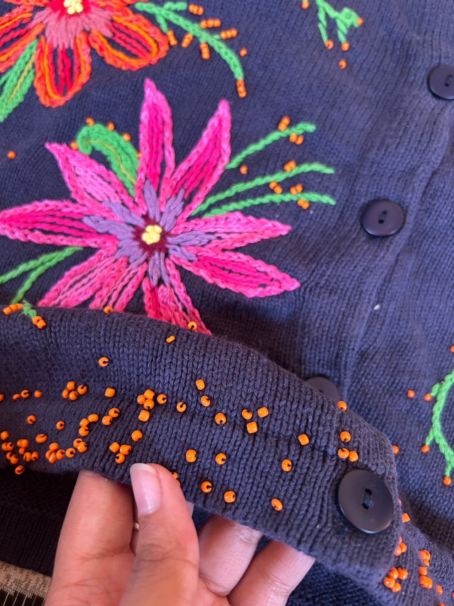 Antarctica Vintage Knit Cardigan With Embroidery and Beading