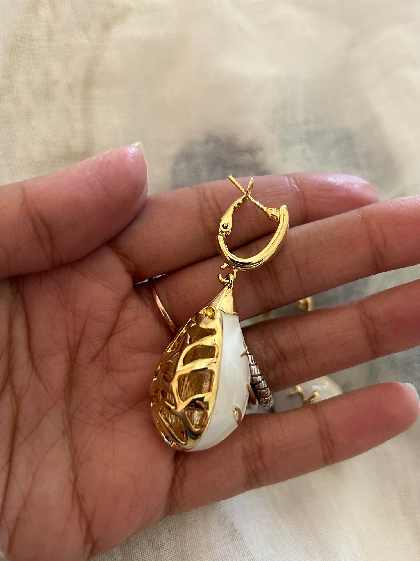 Leaf White Drop Earrings
