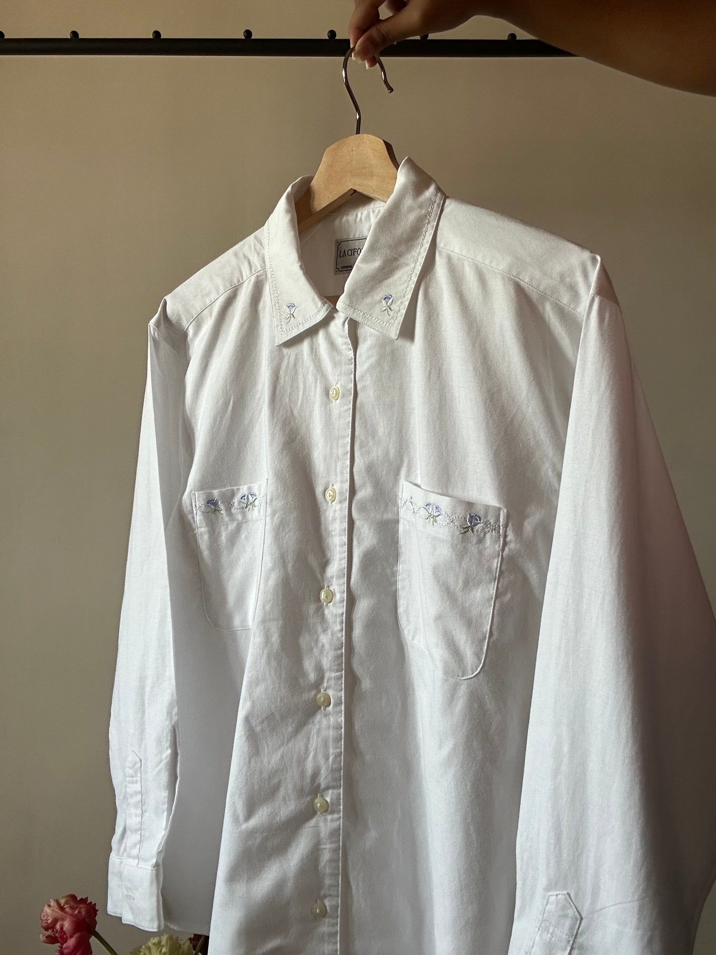 White Floral Embroidered Vintage La Cifonelli Shirt