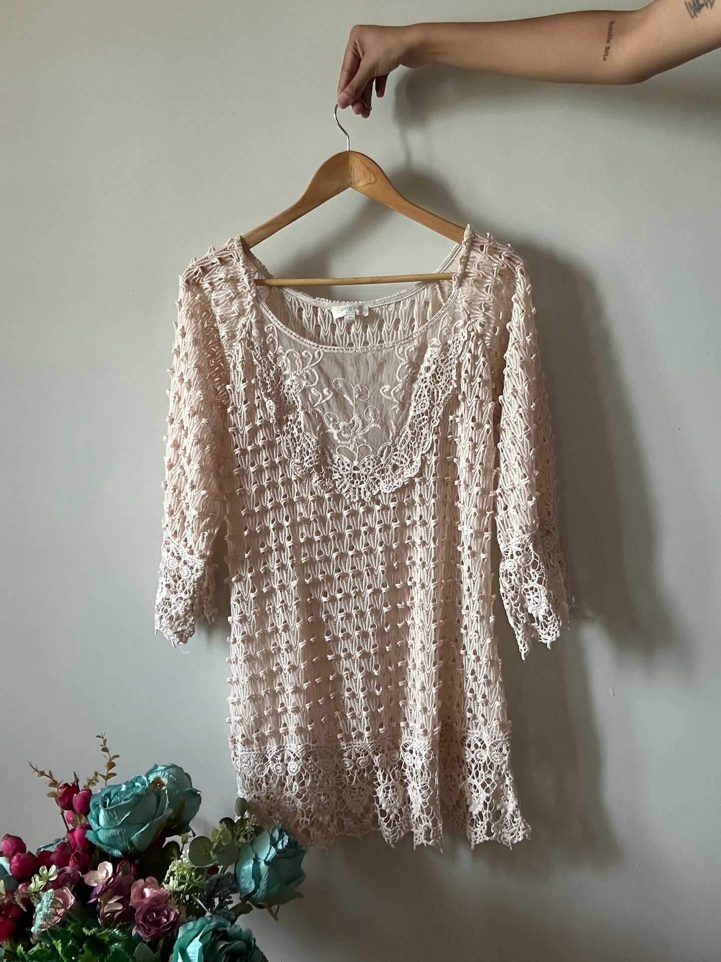 Umgee USA Vintage Crochet Overlay Tunic With Lace Details