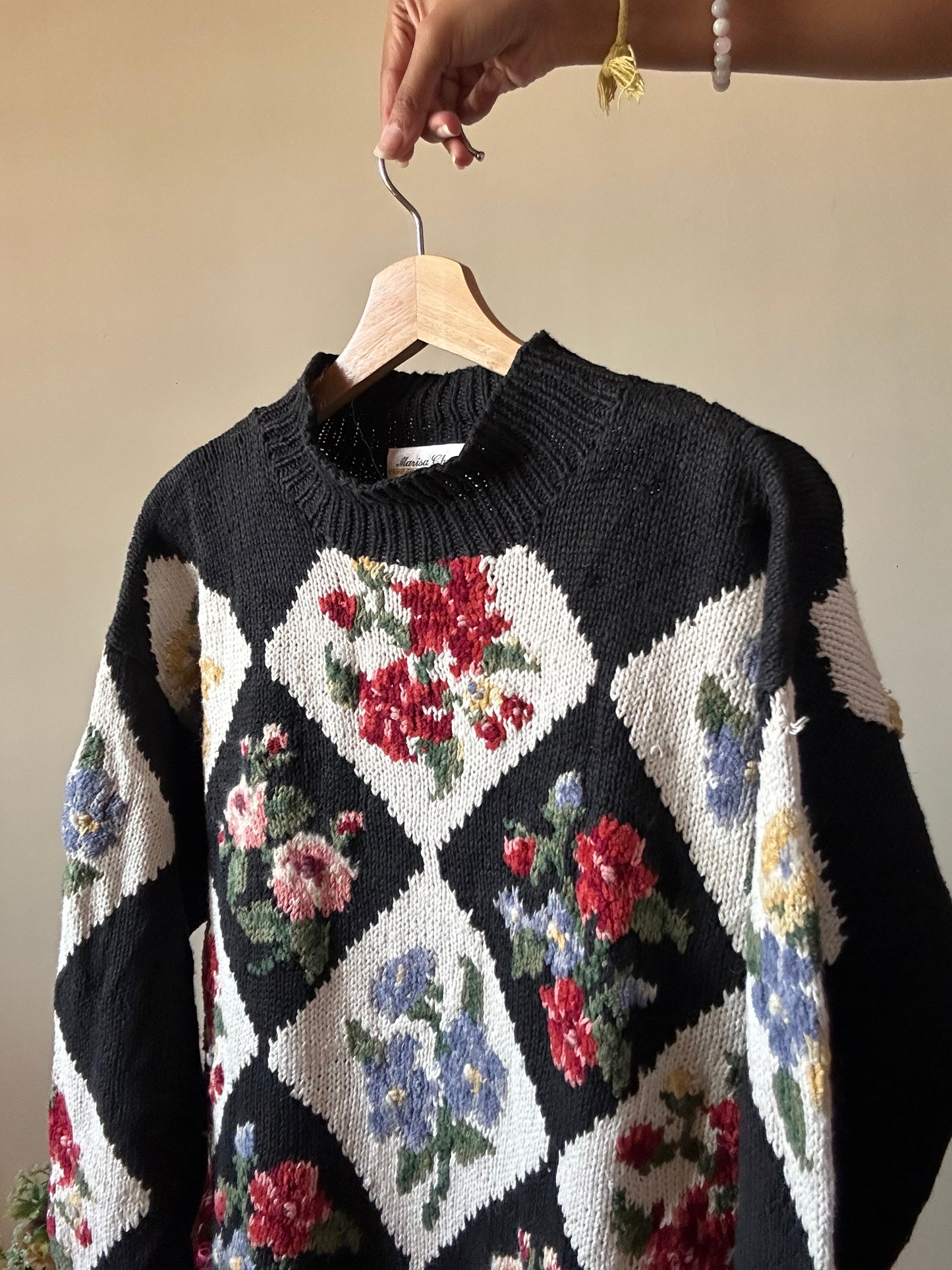 Marisa Christina Vintage Hand Knit Floral Pullover
