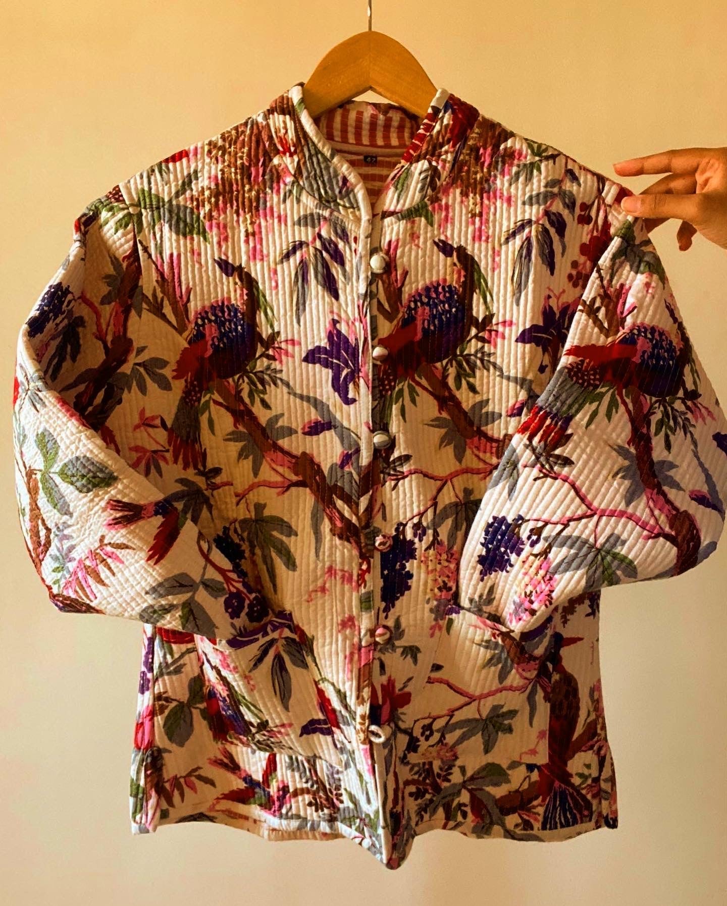 Pink Jungle Inspired Cotton Reversible Quilt Jacket