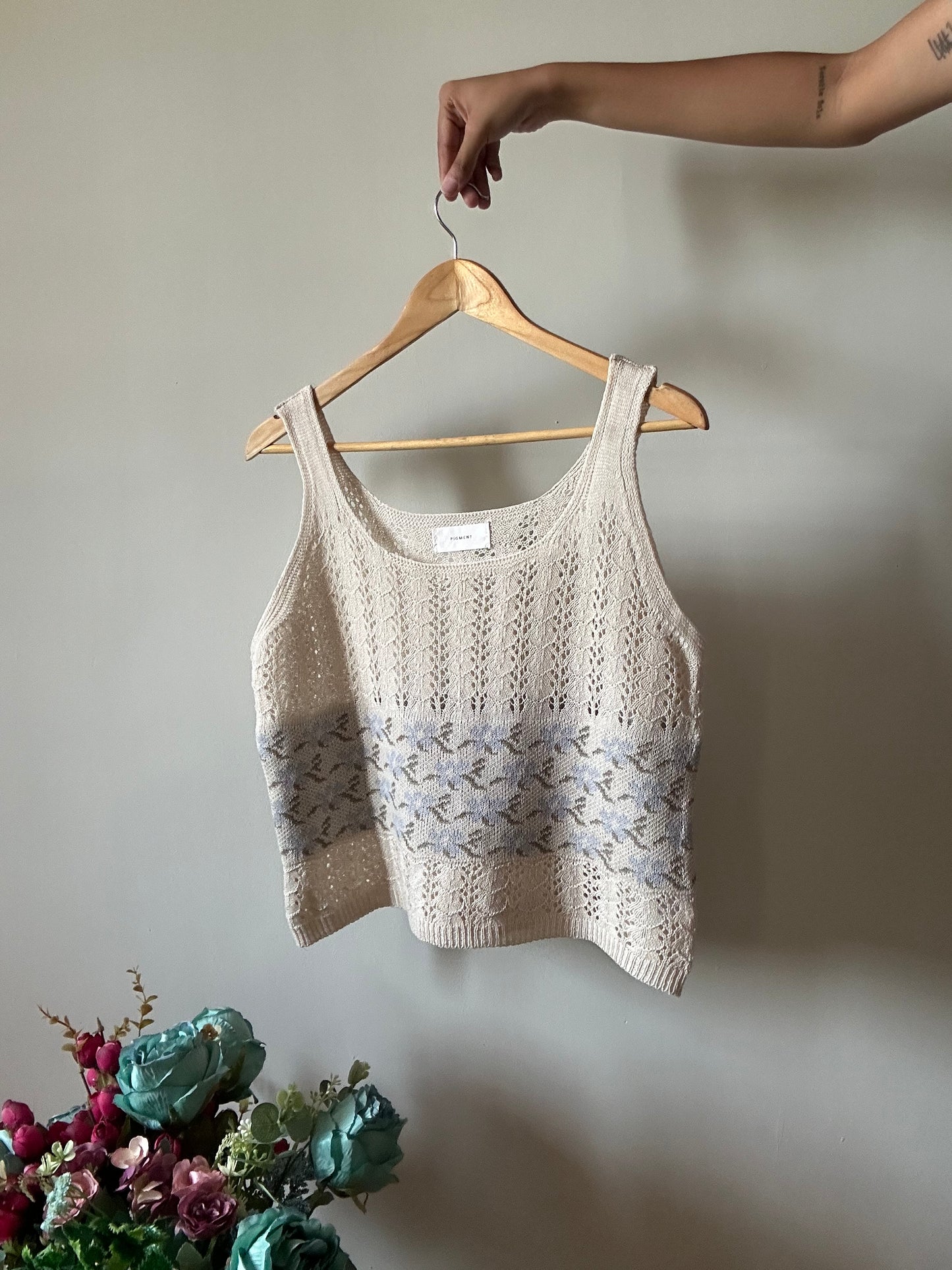 Pigment Vintage Floral Crochet Top