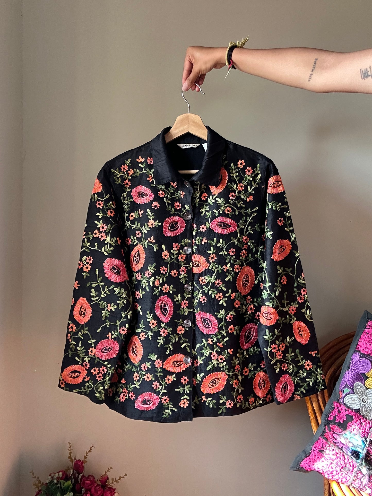 Laura Ashley Vintage Silk and Embroidered Shaket