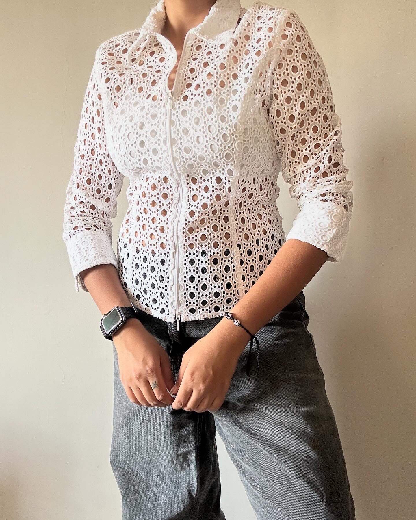 Vintage Embroidery Front Zipper Shirt
