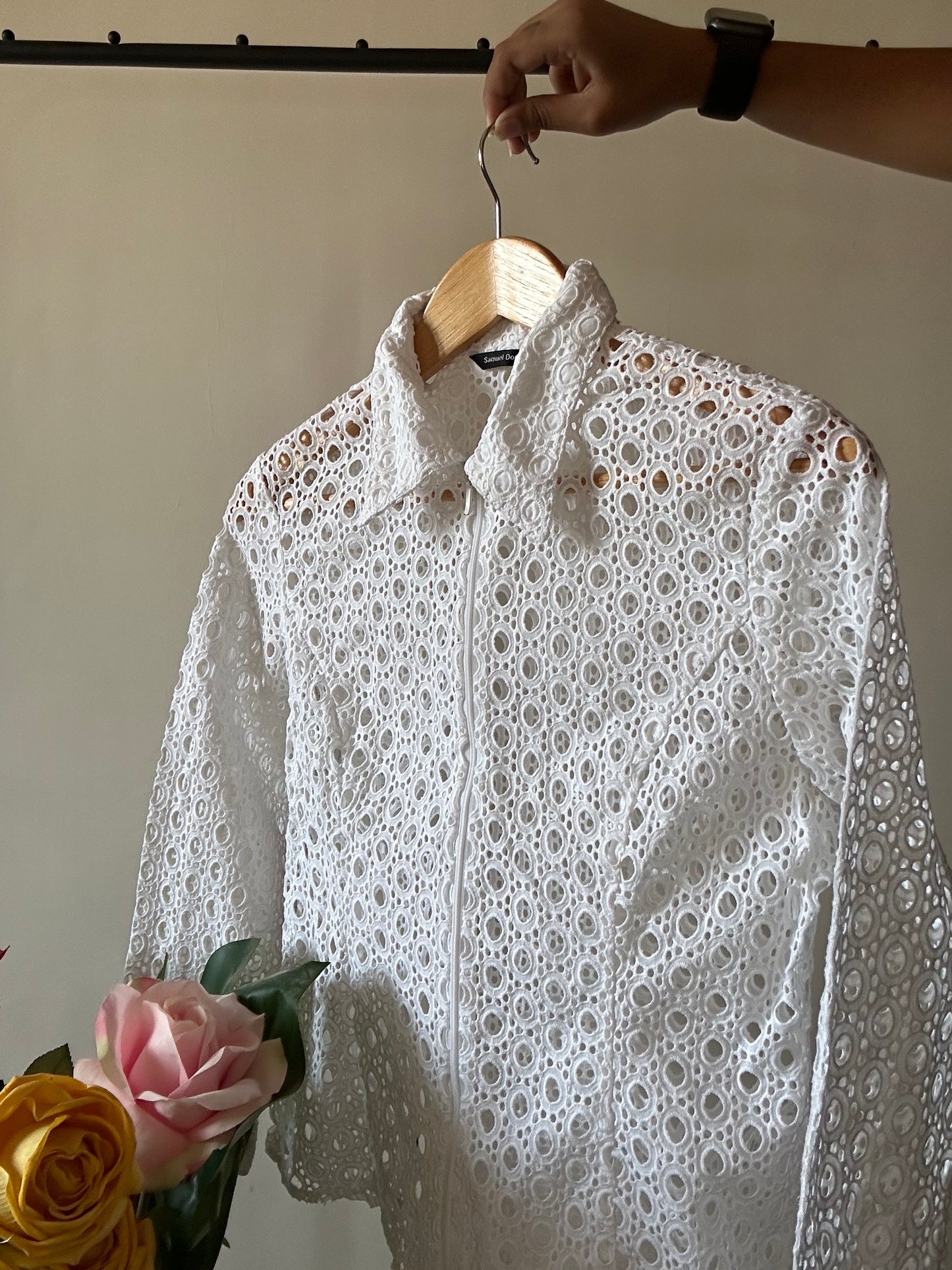 Vintage Embroidery Front Zipper Shirt