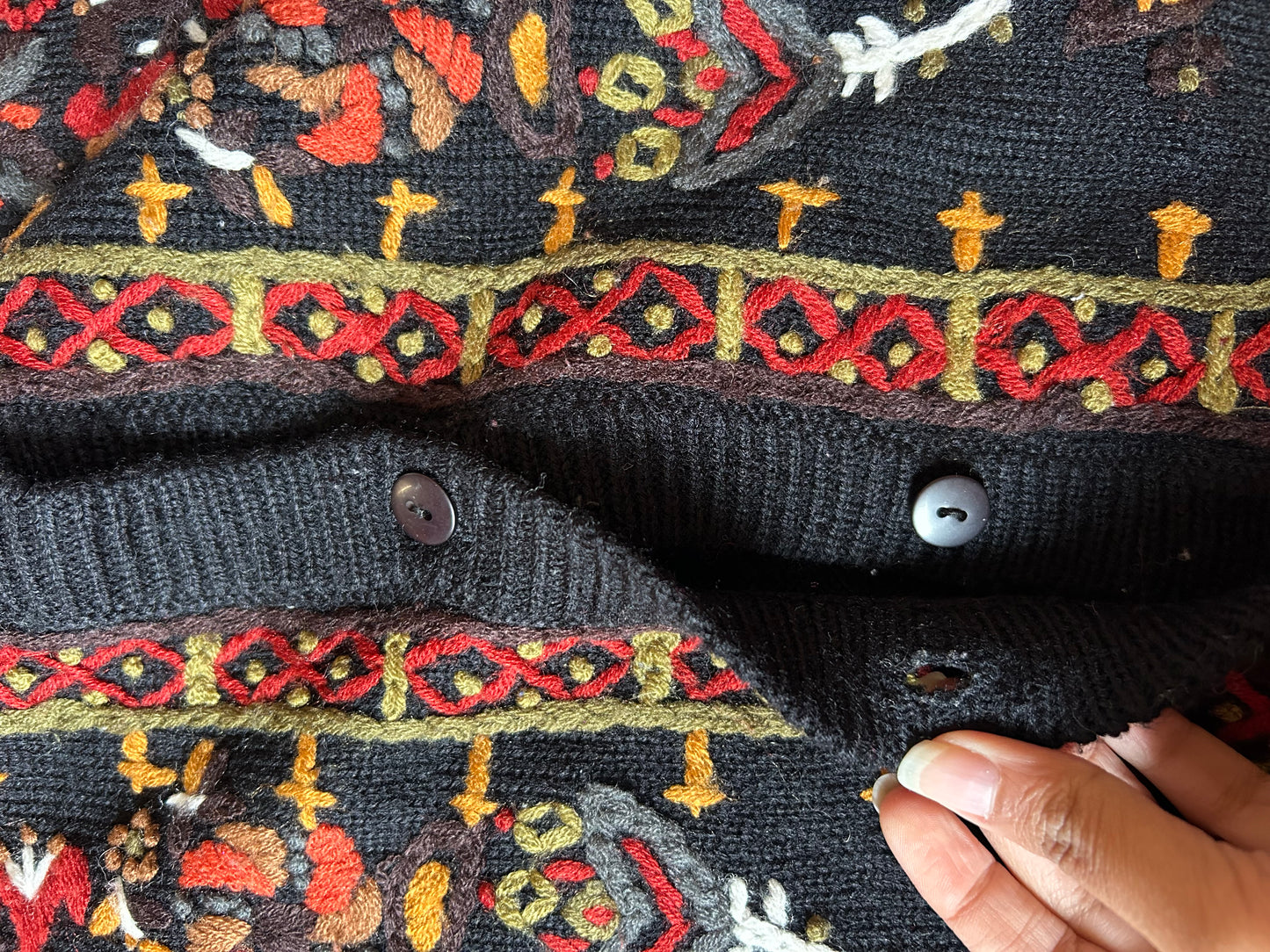 Evelyue Vintage Embroidered Knit Cardigan