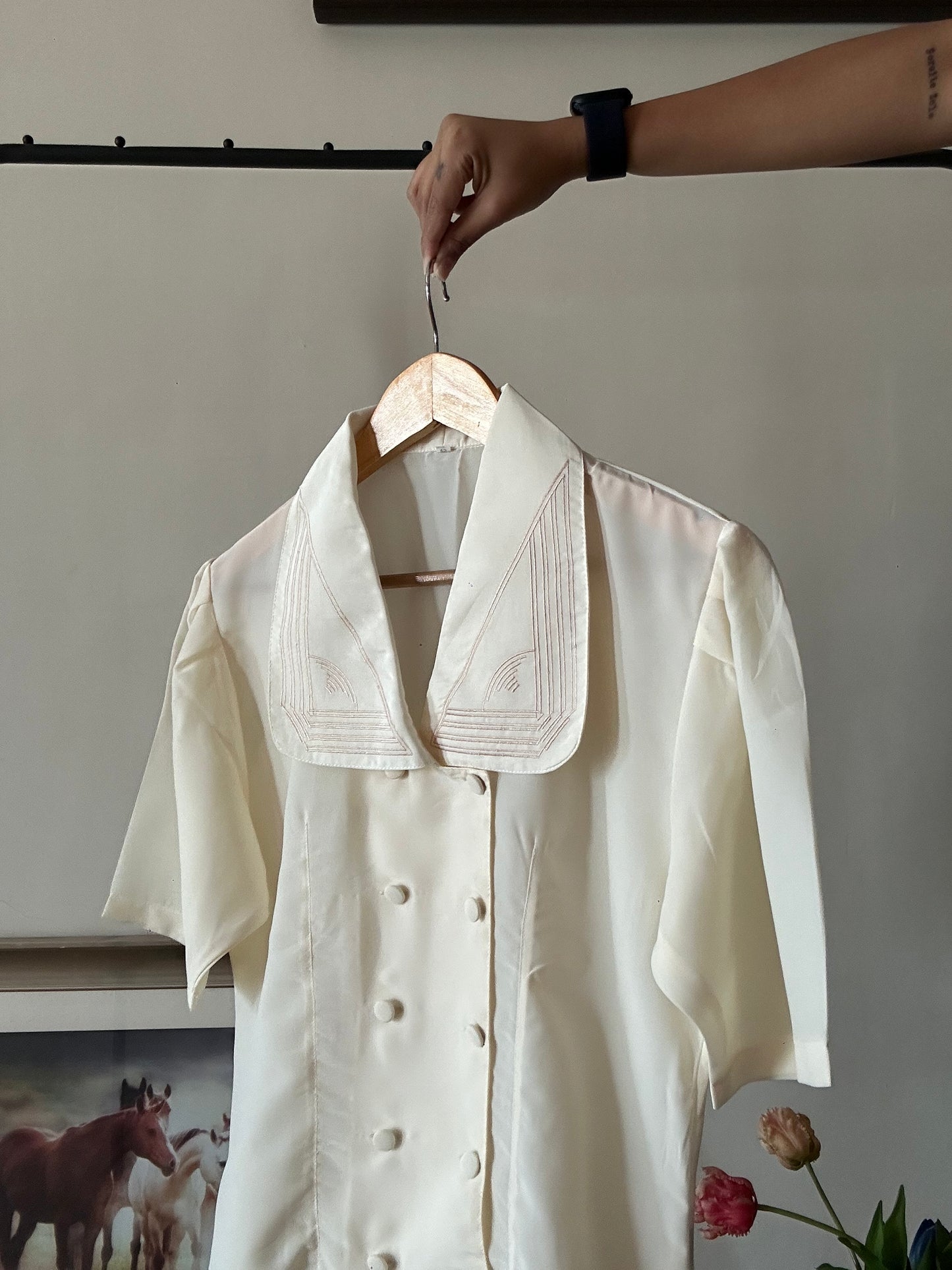 Vintage Blazer Style Large Collar Shirt