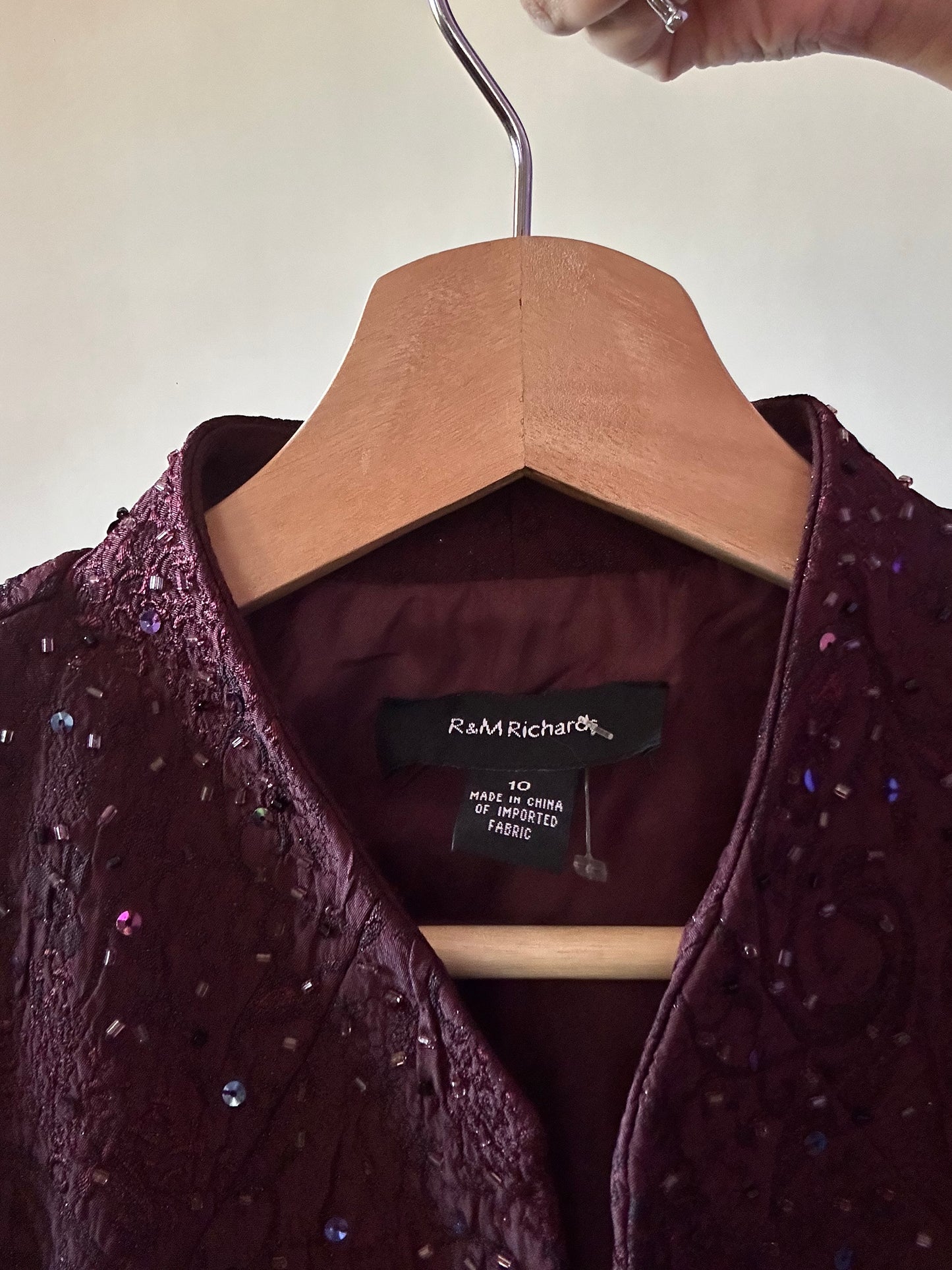 R&M Richards Vintage Cropped Front Open Beaded Textured Jacket