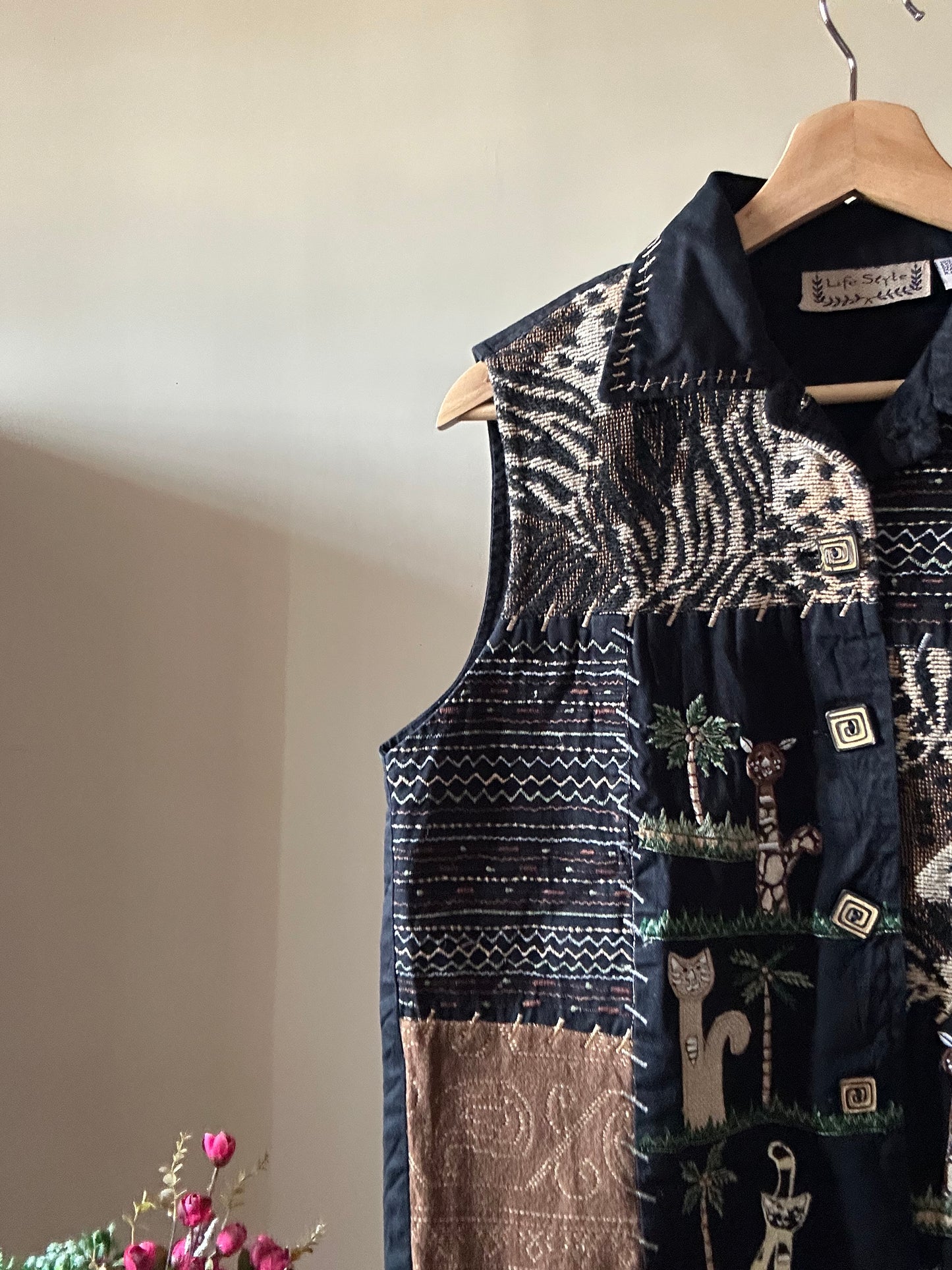 Vintage Life Style Embroidered Patchwork Vest