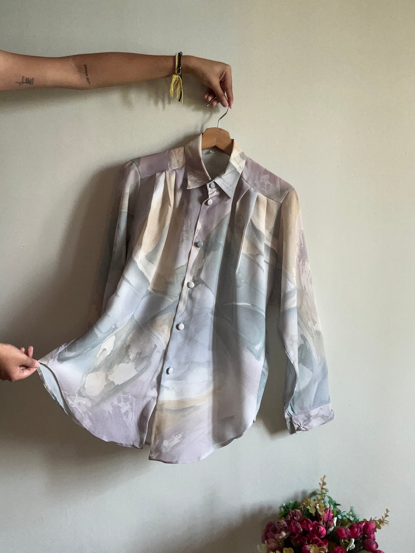 Vintage Flowy Pastel Abstract Print Shirt