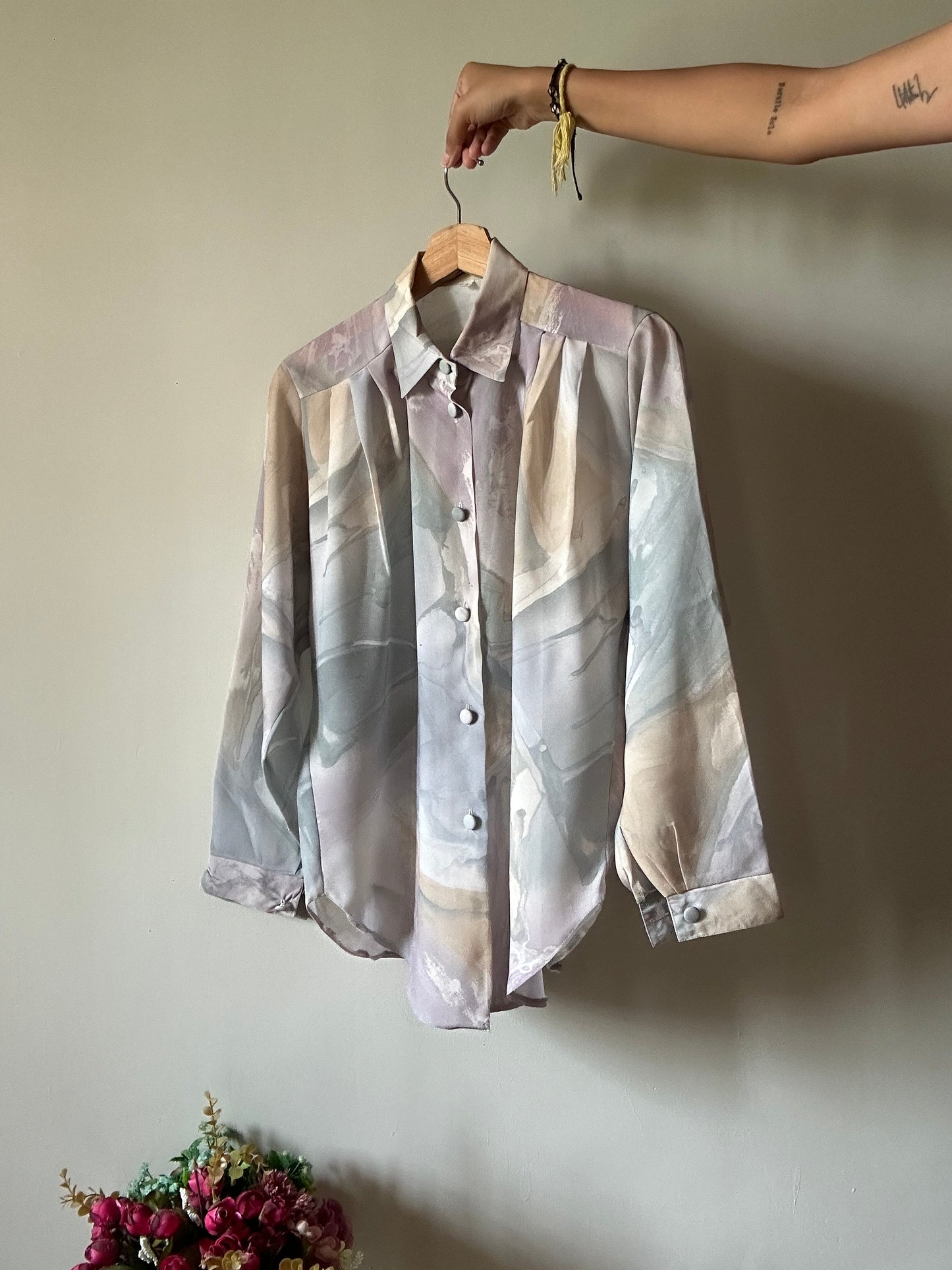 Vintage Flowy Pastel Abstract Print Shirt