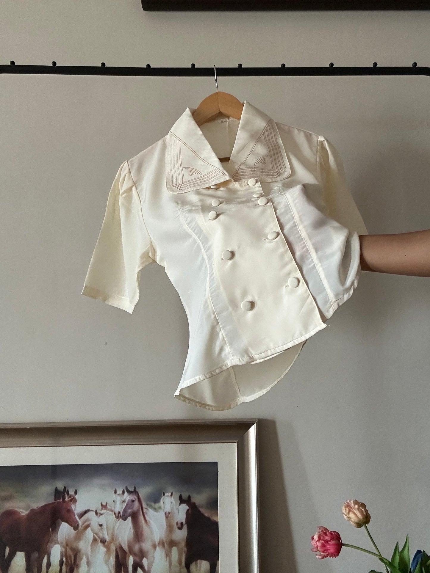 Vintage Blazer Style Large Collar Shirt