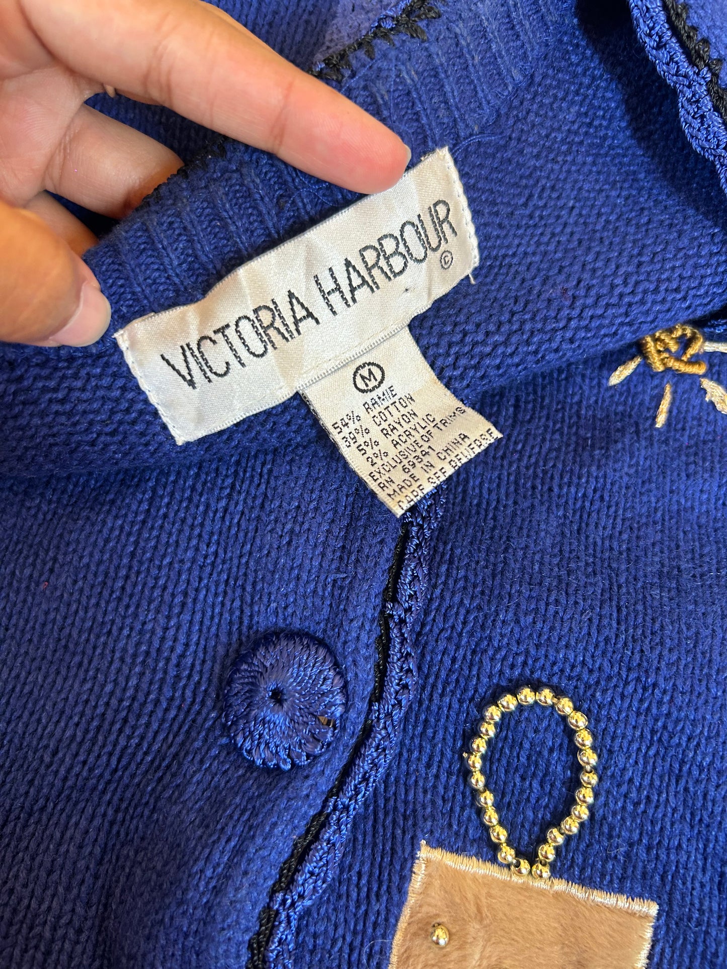 Victoria Harbour Vintage Knit Cardigan with Patchwork and Beads