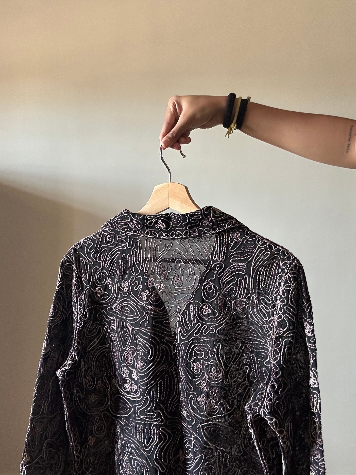 Kar-ma Vintage Semi Sheer All Embroidered Shirt With Zipper