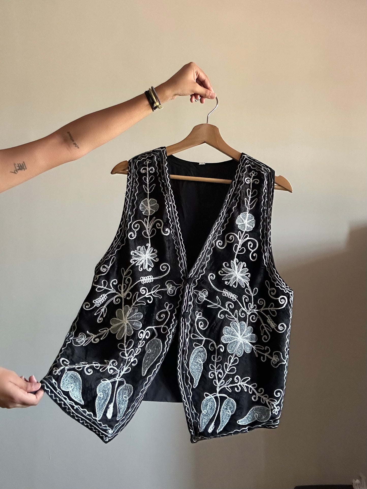 Vintage Black Embroidered Vest