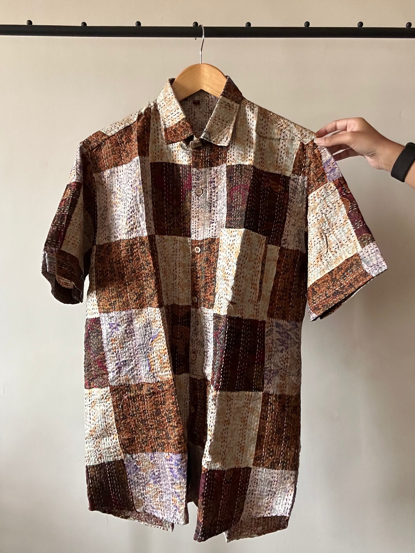 Sand Wood Patch Work Kantha Embroidery Shirt