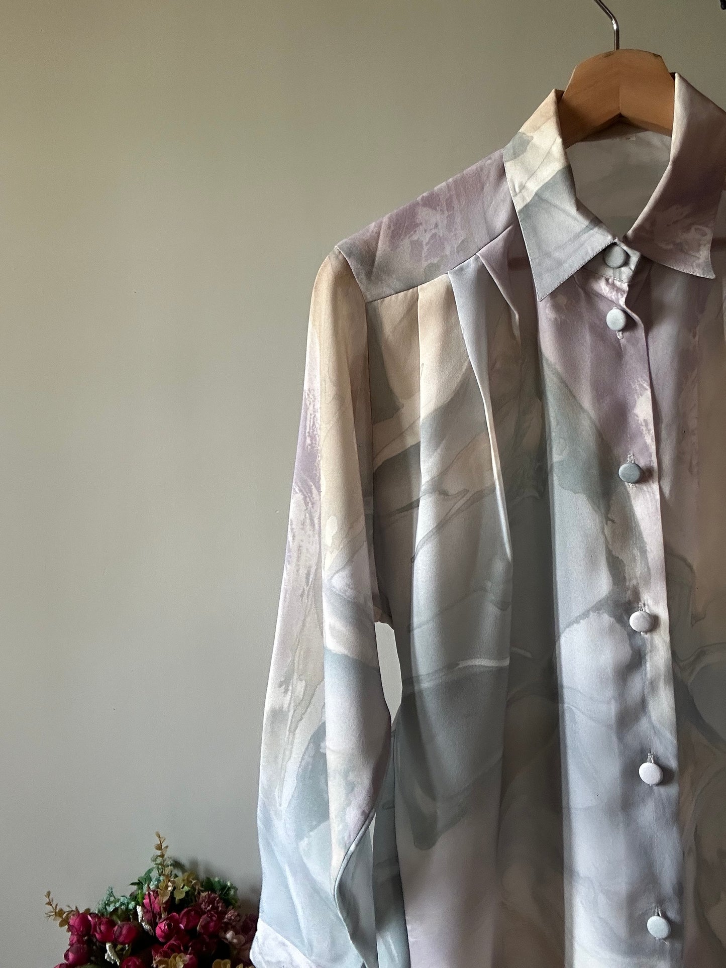 Vintage Flowy Pastel Abstract Print Shirt