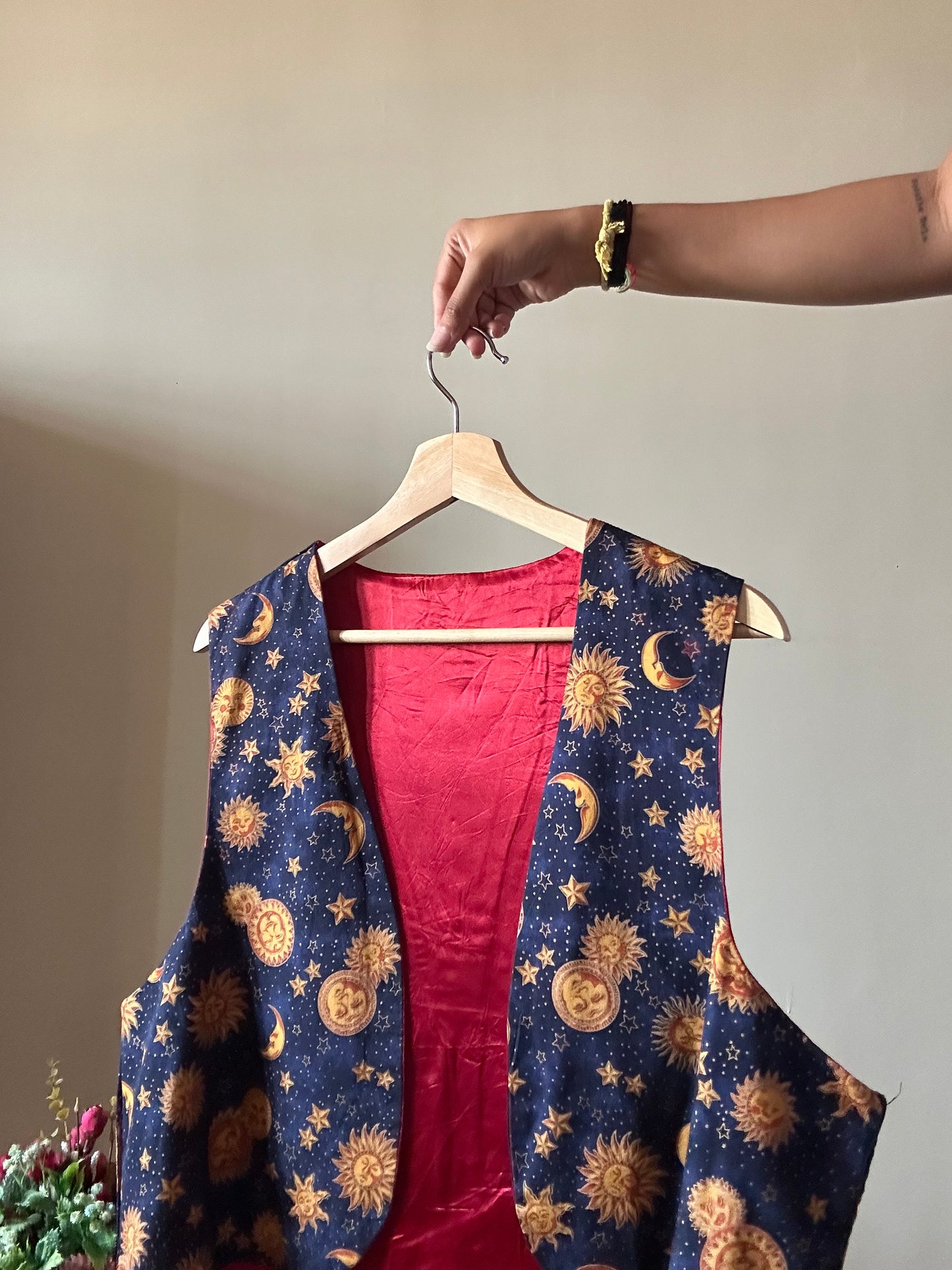 Moon Stars Vintage Satin Cotton Reversible Vest
