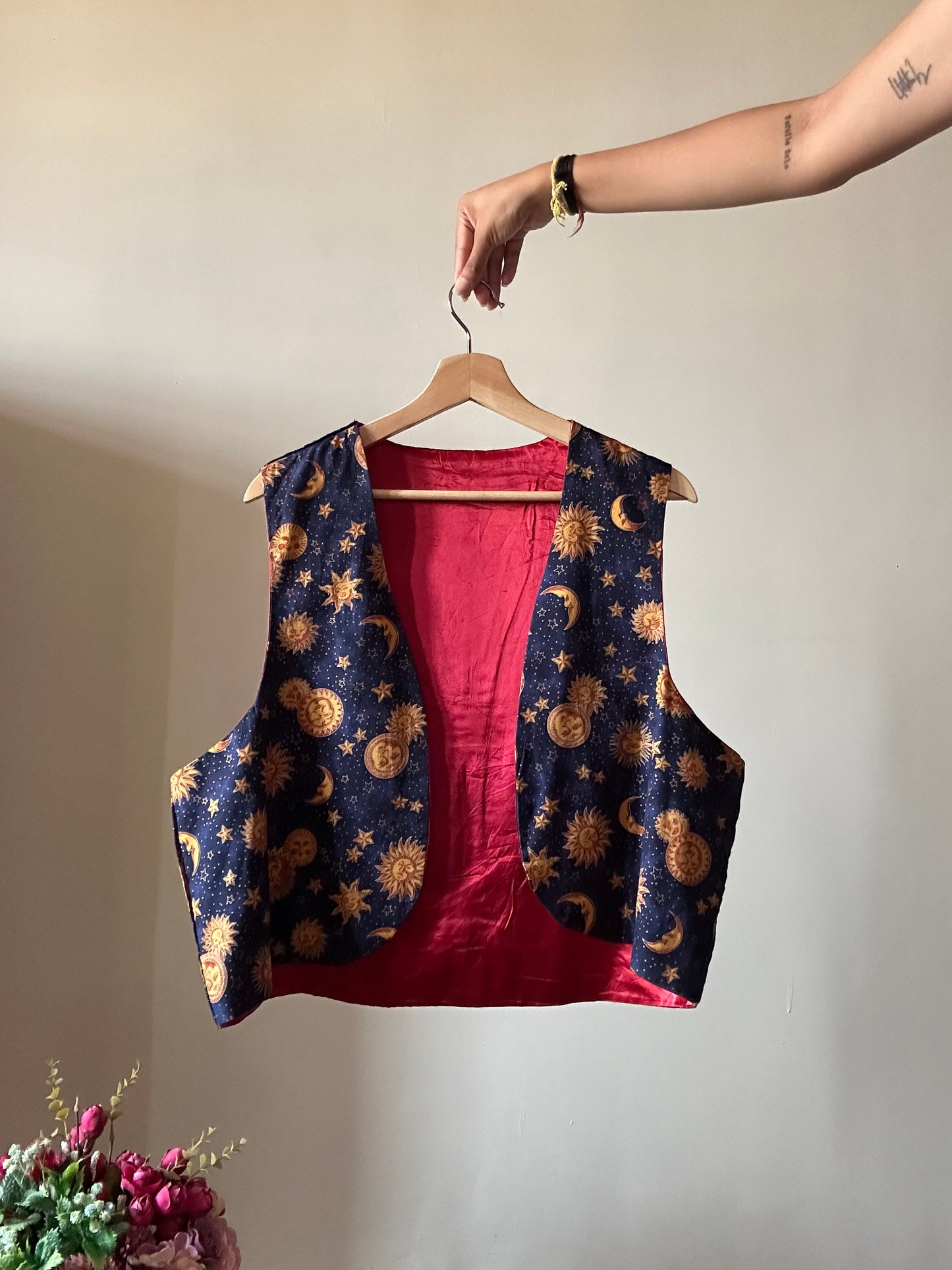 Moon Stars Vintage Satin Cotton Reversible Vest