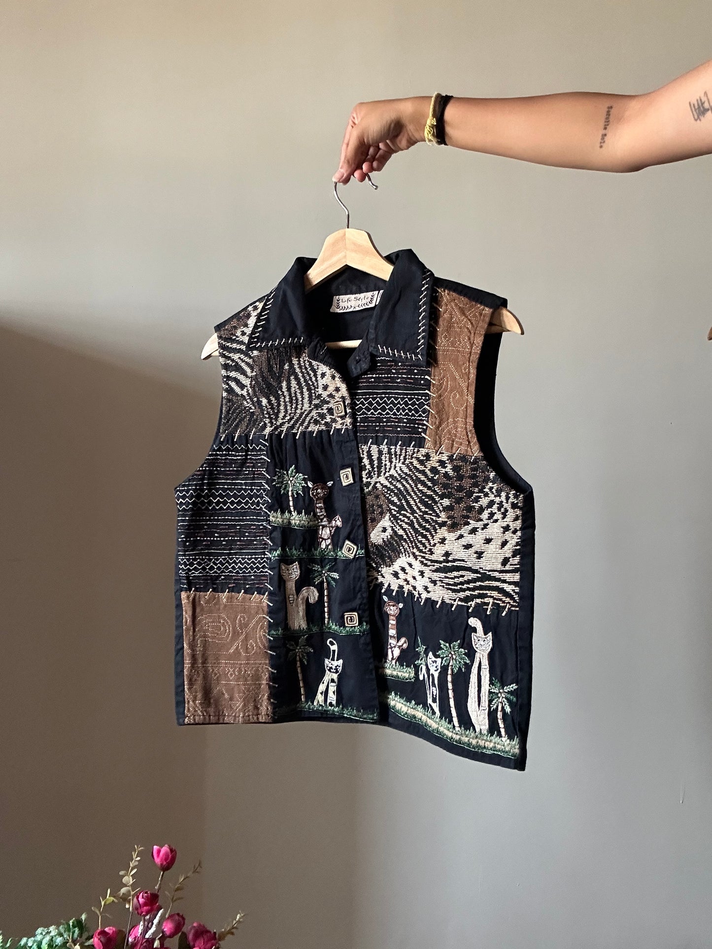 Vintage Life Style Embroidered Patchwork Vest