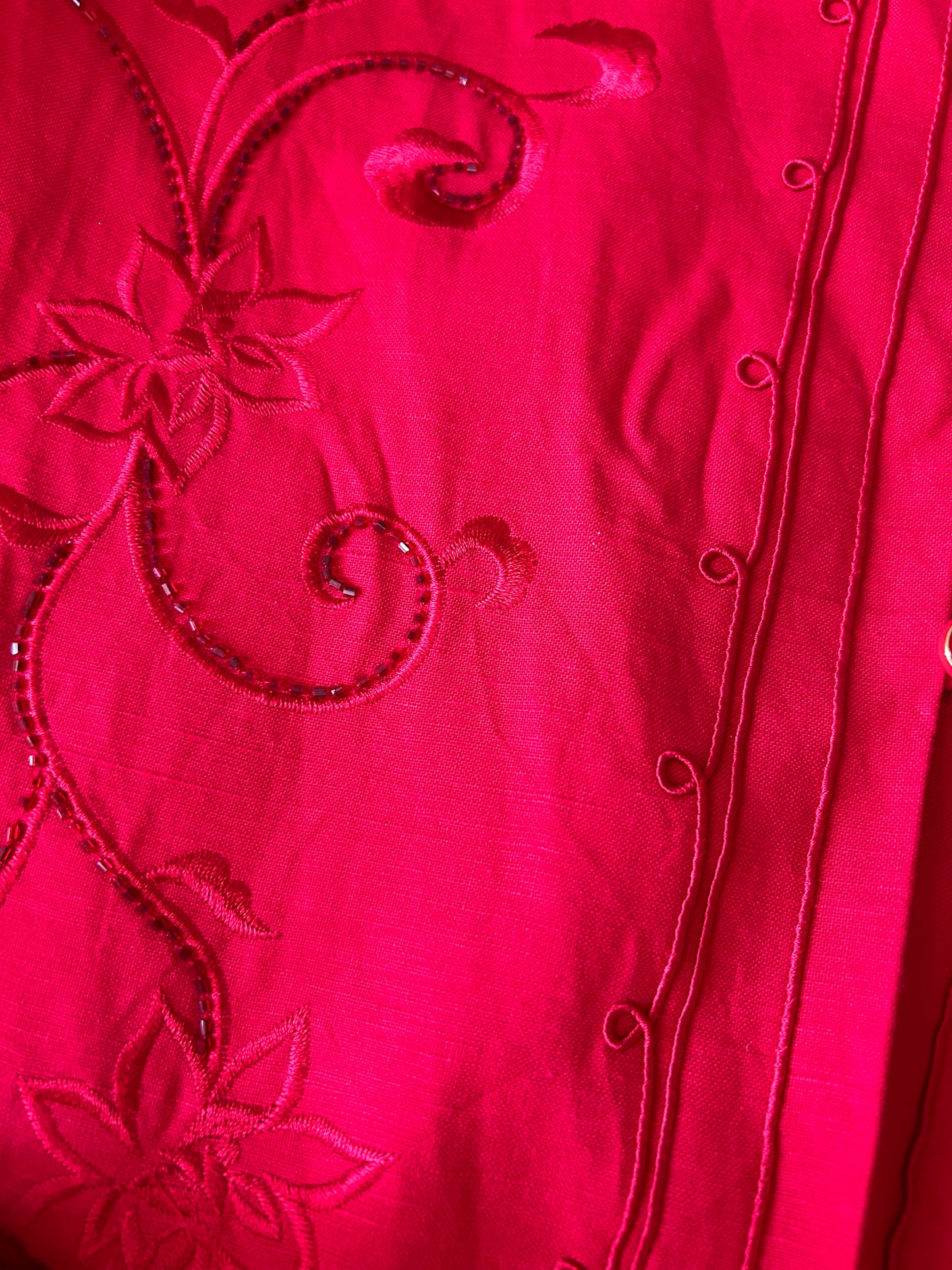 Vintage Red Beaded And Embroidered Jessica Howard Shirt