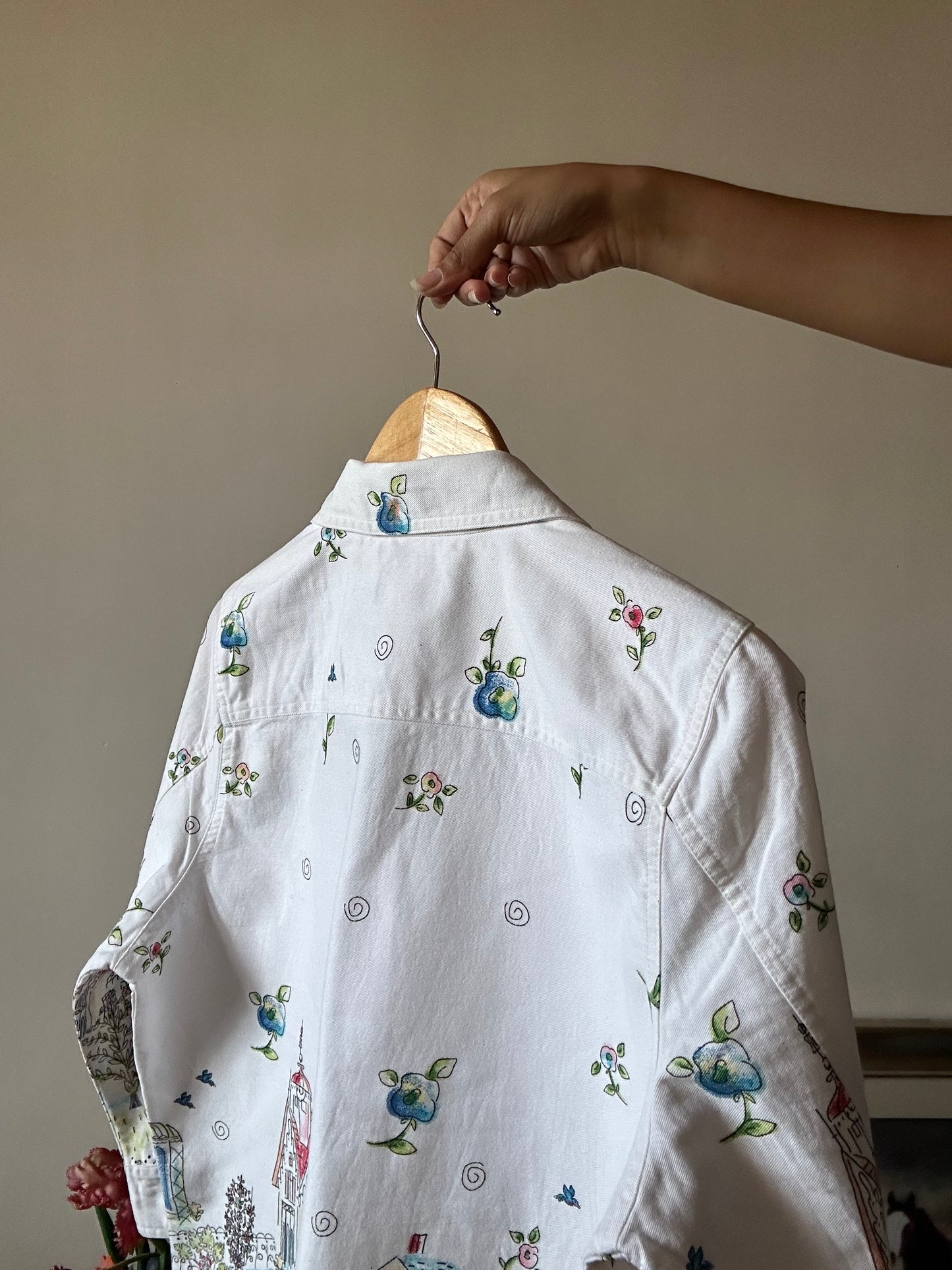 Christopher & Banks Vintage Hand Sketch City Print Denim Shirt