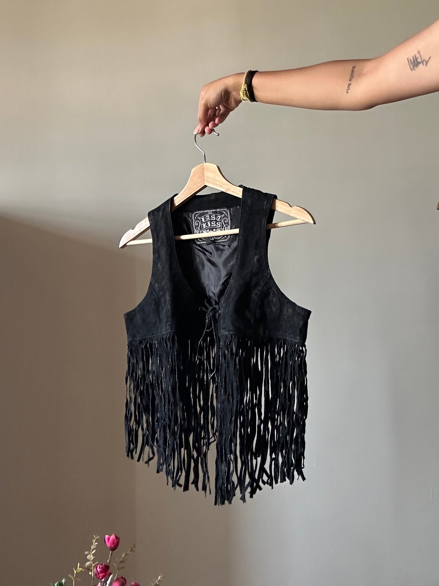 Vintage Leather Fringe Vest By Kess