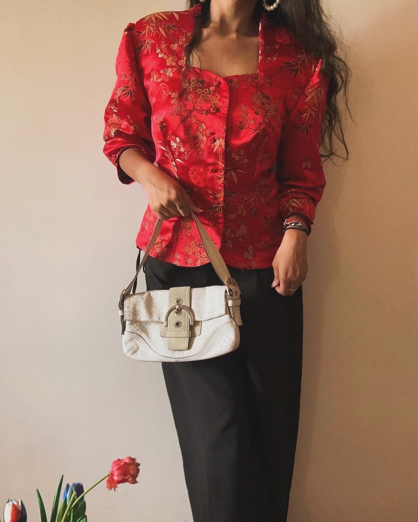 Vintage Asian Brocade Red Shaket