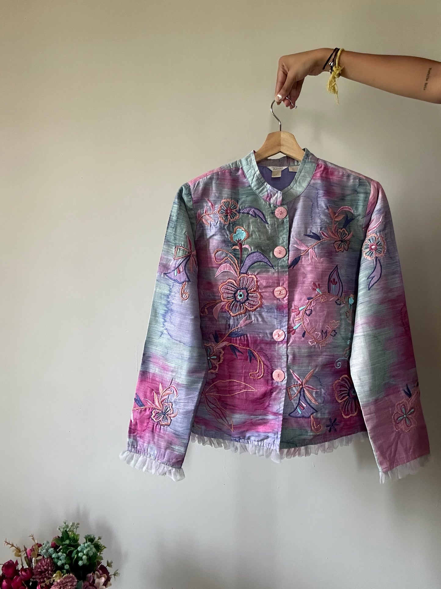 Christopher & Banks Vintage Tie And Dye Floral Embroidered Shaket