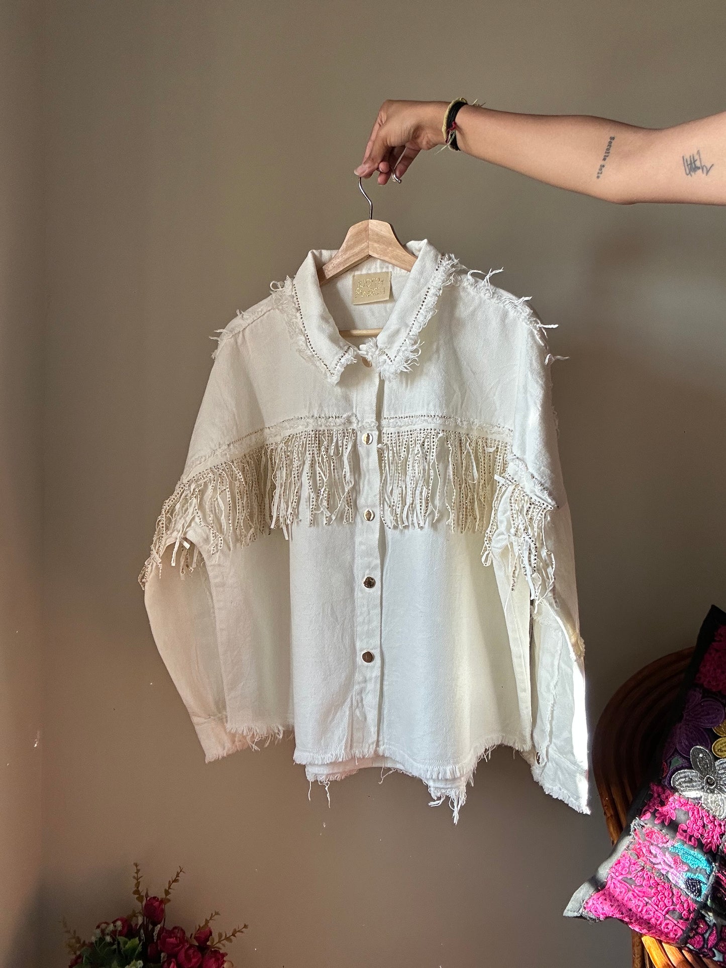 Judith March Vintage Fringe Denim Shaket