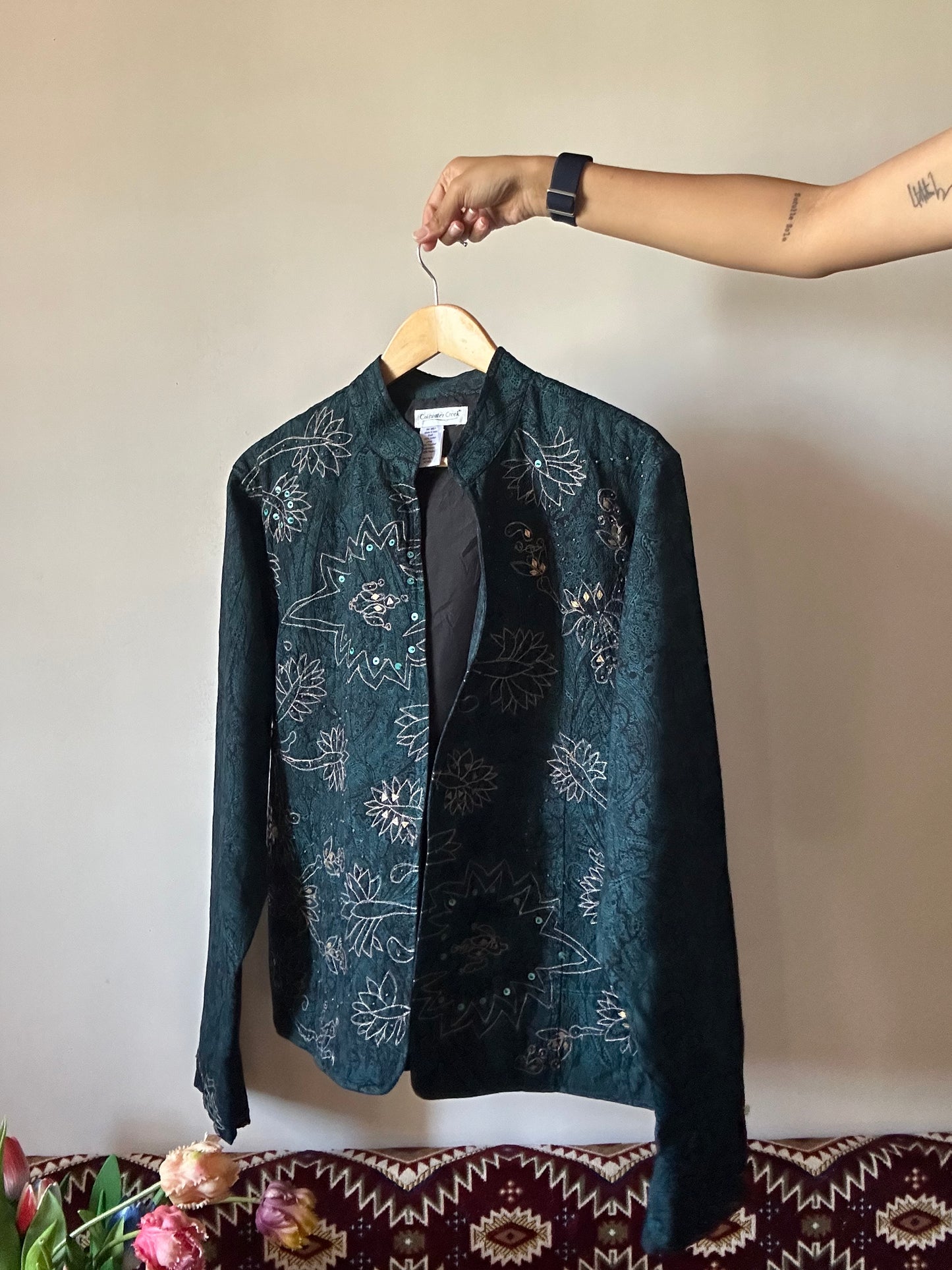 Coldwater Creek Vintage Embroidered And Beaded Open Front Shaket