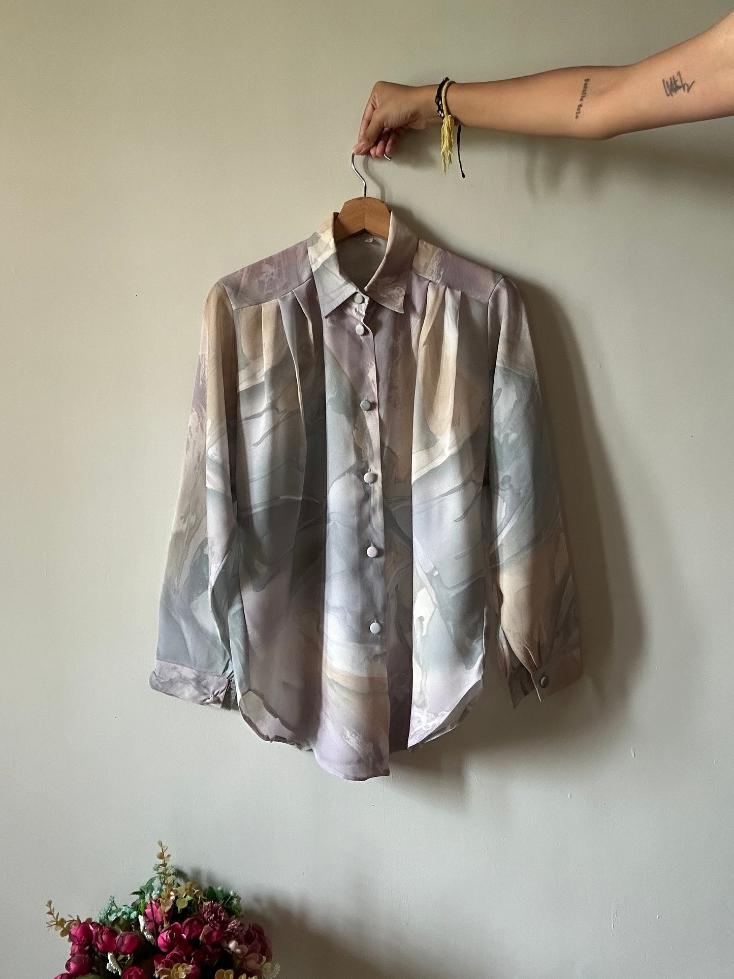 Vintage Flowy Pastel Abstract Print Shirt