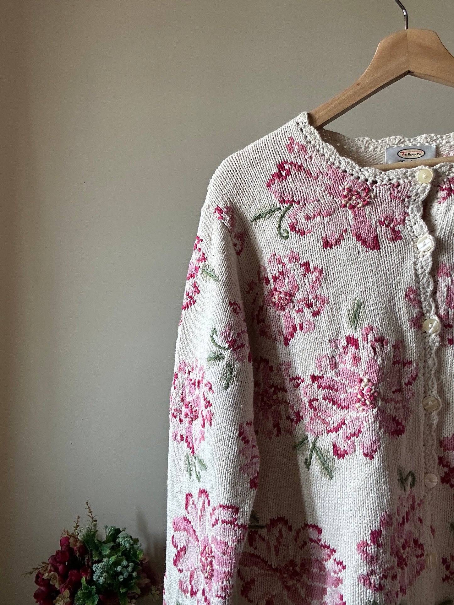 Vintage Talbots Hand Knit Floral Cardigan