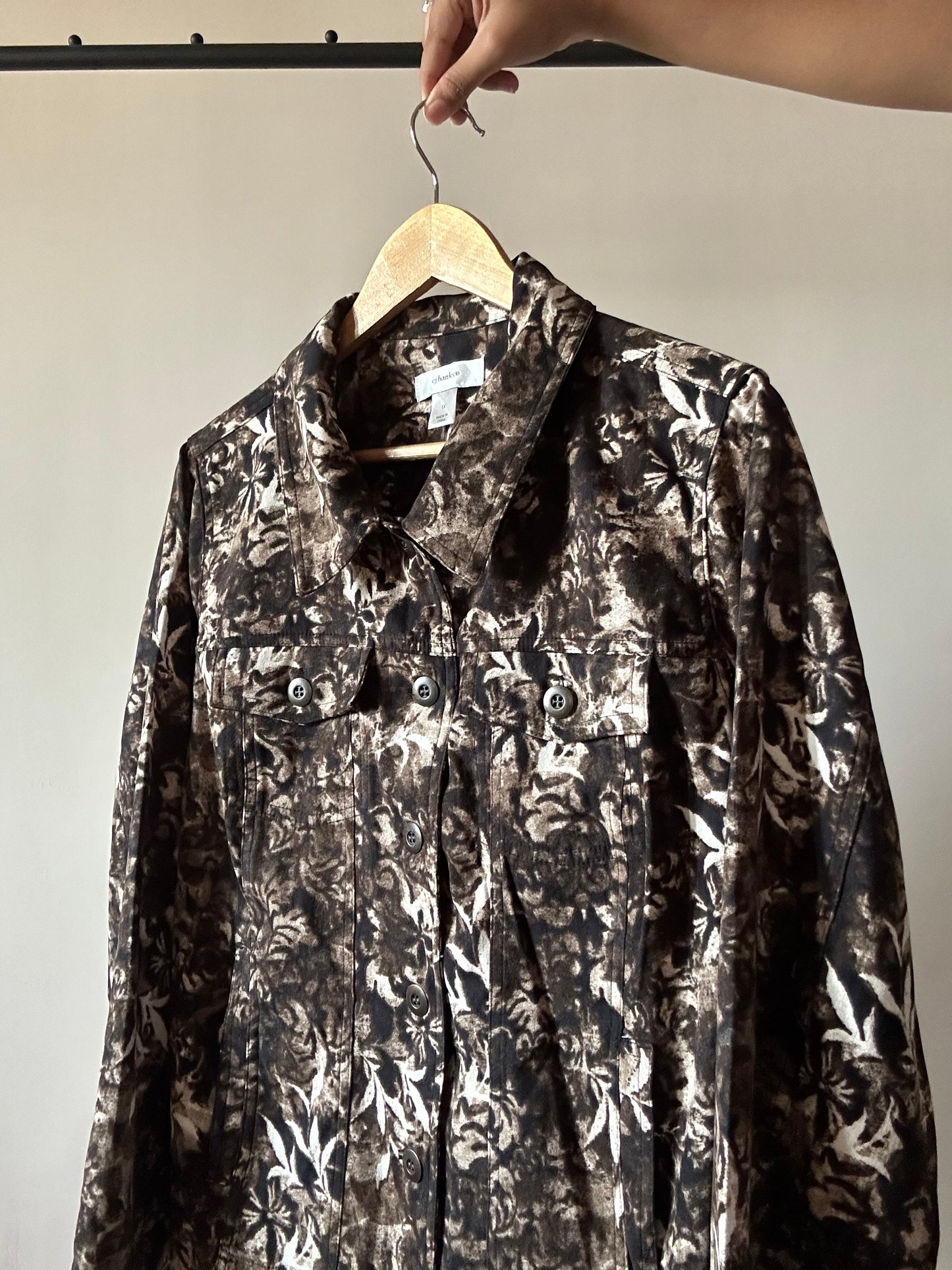 Abstract Print Vintage Suede Shirt
