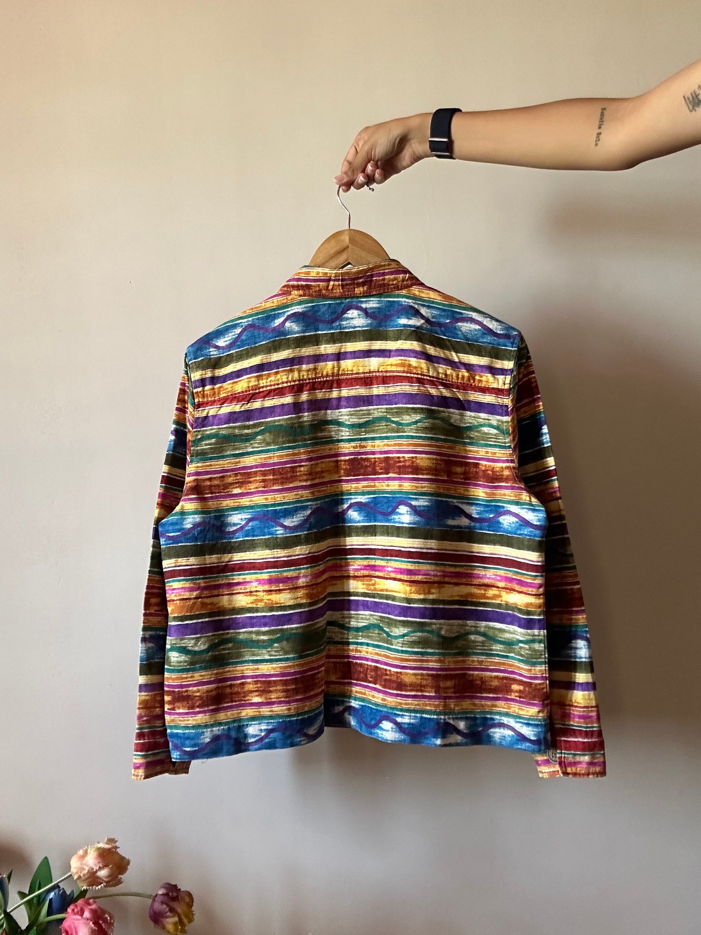 Vintage Coldwater Creek Abstract Rainbow Watercolour Print Shirt With Zip