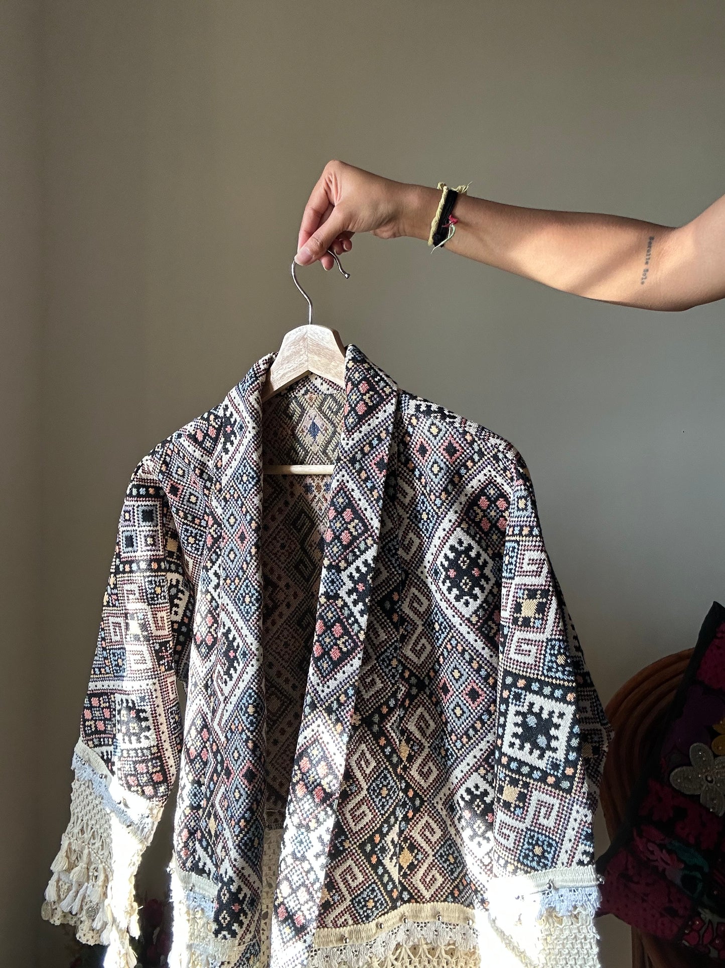 Vintage Weaved Cardigan With Tassels and Coins