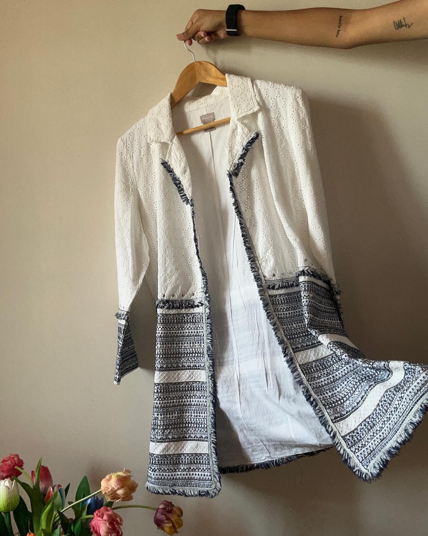 Chico’s Vintage Long Shaket With Bead Work and Embroidery
