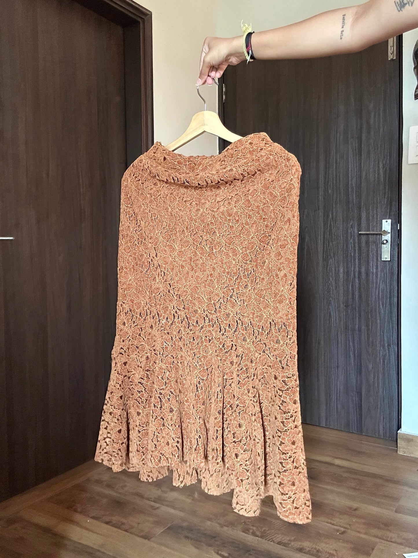 Vintage Floral Lace Side Zipper Skirt
